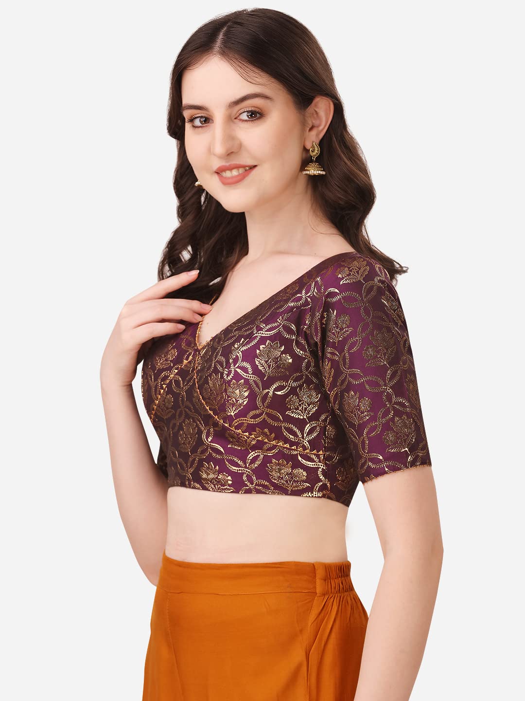 OOMPH! Jacquard Purple Readymade Blouse for Women - rbbl291m