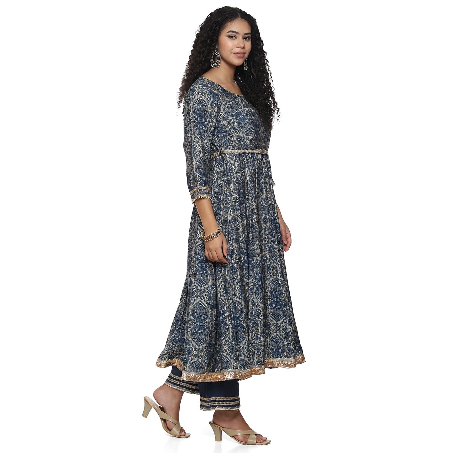 BIBA WOMEN PRINTED ANARKALI SALWAR KURTA DUPATTA(SKDASSORTED9080_BLUE_32)