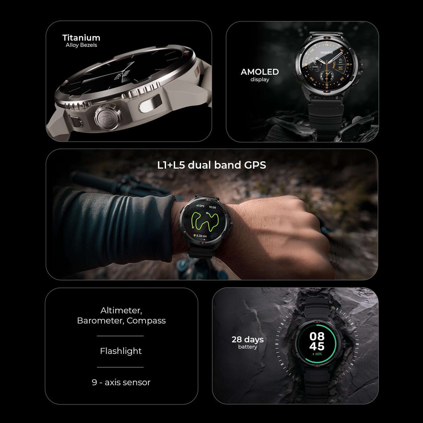 Noise Endeavour Pro Outdoor Rugged Military Smart Watch, Titanium Alloy Bezel, Dual-Band GPS, 164ft Water Resistance, 28 Days Battery on Standby, AI Companion, for iOS & Android (Driftstone Beige)