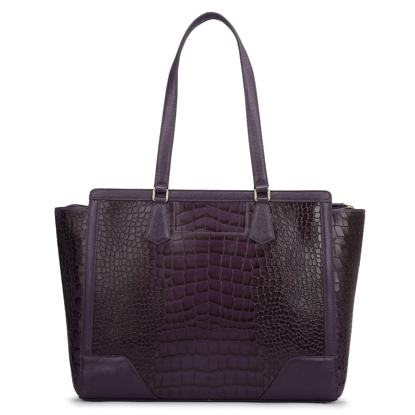 Da Milano Women's Leather Tote Bag - Fits Upto 15" Laptop - Purple