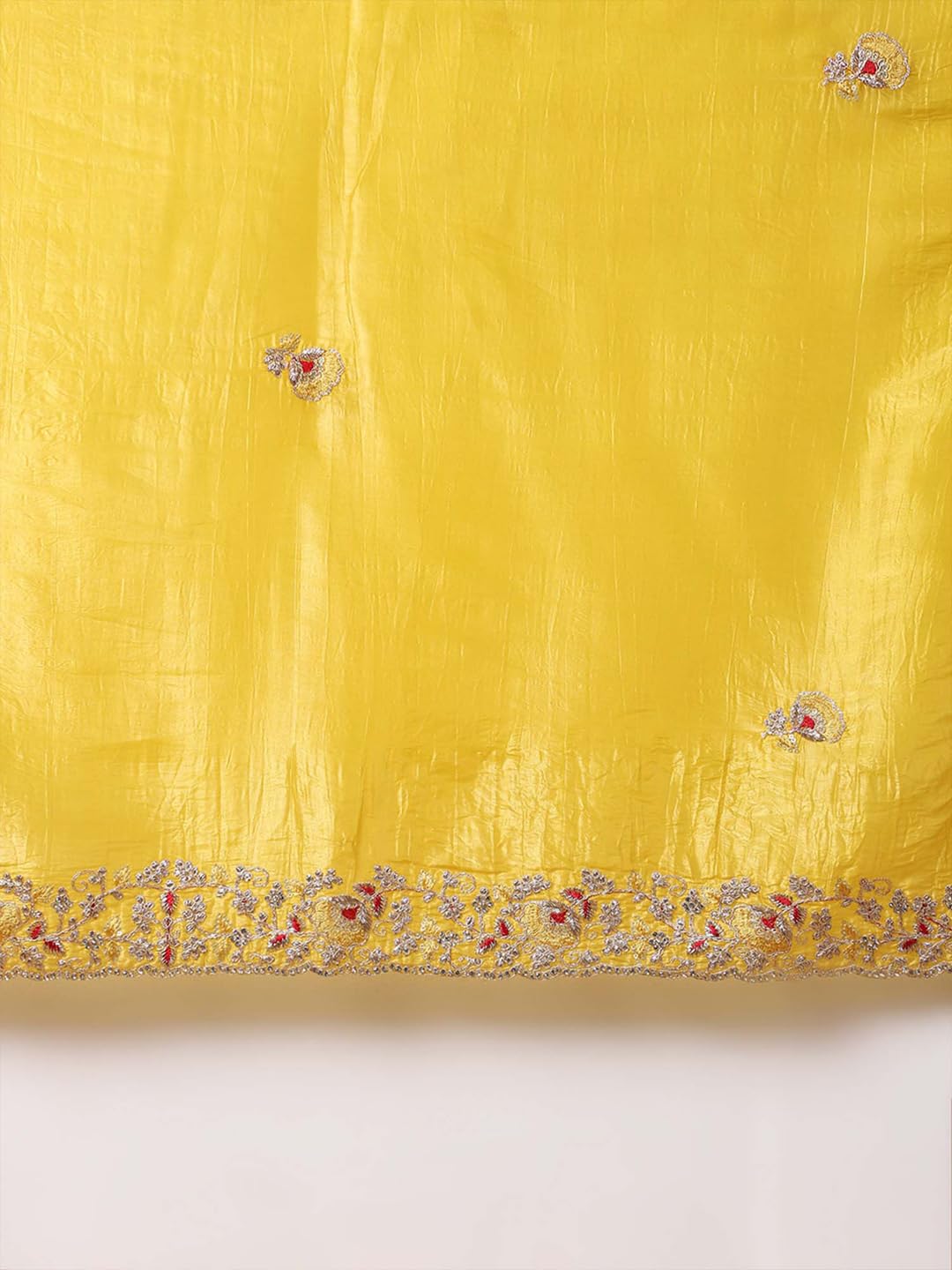 SAREE MALL Women's Yellow Tissue Floral Printed Saree With Unstitched Blouse Piece (ANIKA1601_AG)