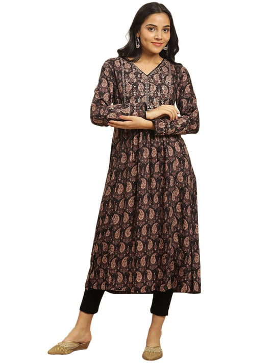 W for Woman Pink Floral Embroidered Winter Kurta (Size: XL)-24NOW10350-219965
