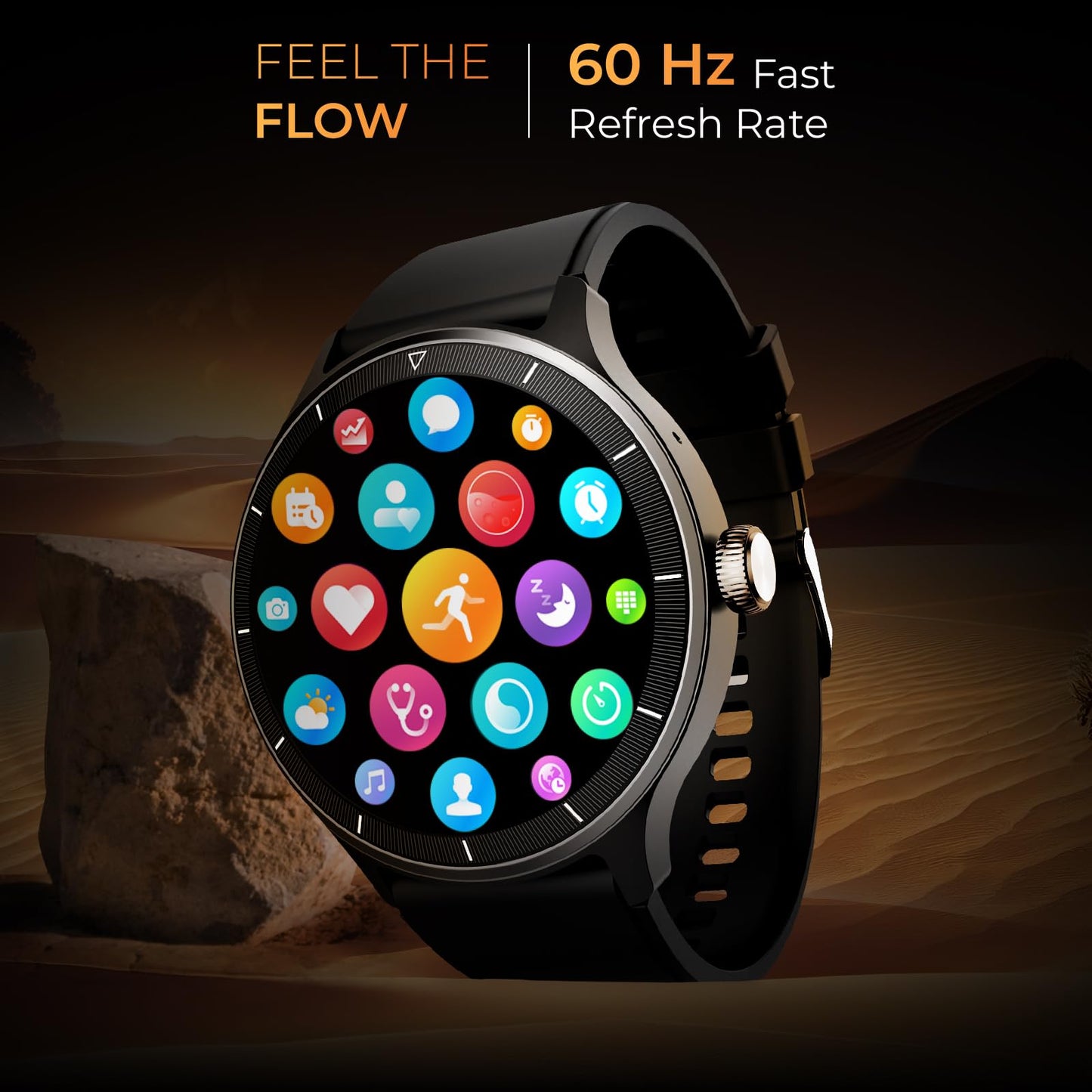 beatXP Flux 1.45" (3.6 cm) Ultra HD Display Bluetooth Calling Smart Watch, 415 * 415px, 60Hz Refresh Rate, Rotary Crown, 500 Nits, Health Tracking, 100+ Sports Modes (Black)