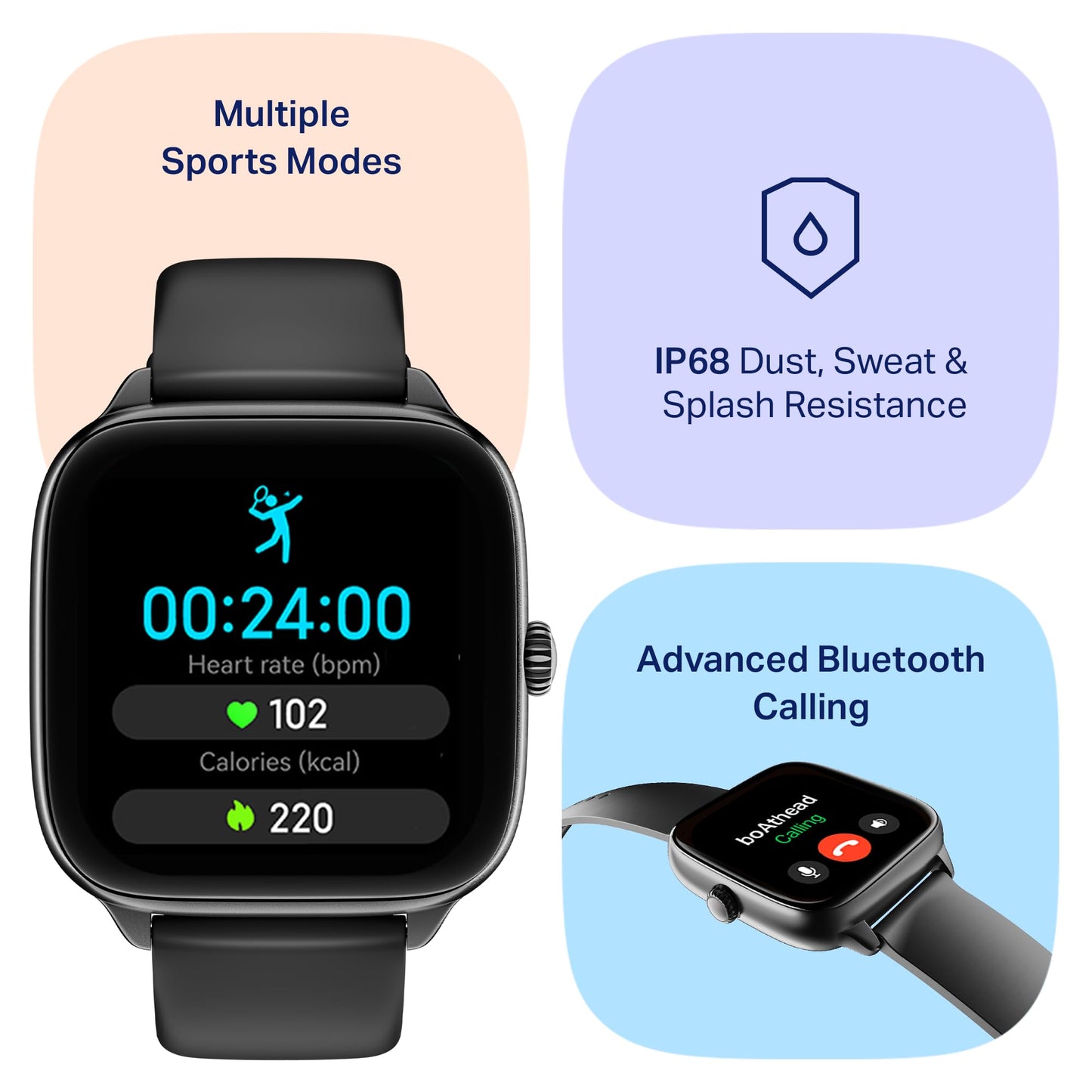 Boat Storm Verge, 1.72" (4.4 cm) Unisex Design, AuraVue Display with 20% Higher Brightness, Premium Metal Body, 80+ Sports Mode, Bluetooth Calling, Smart Watch for Men & Women (Active Black)