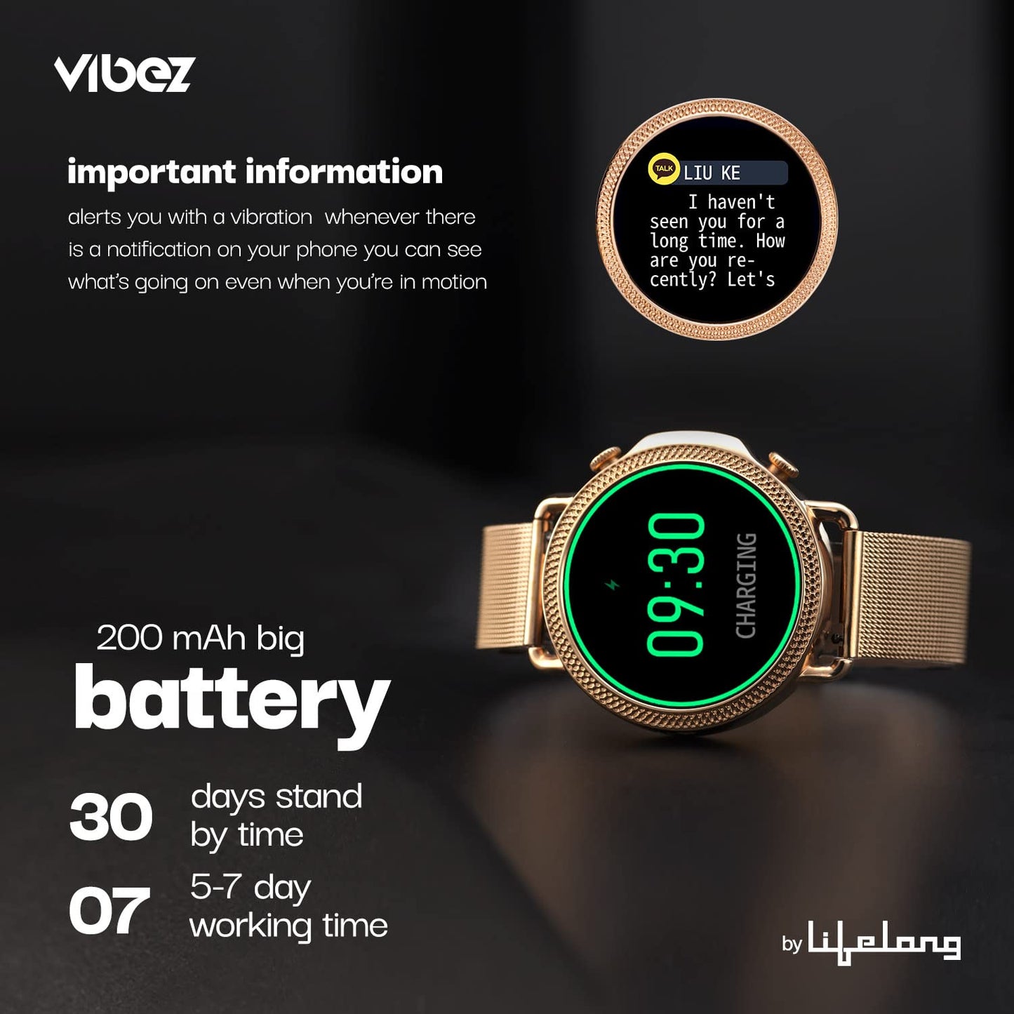 Vibez by Lifelong Ornate Smartwatch for Women with HD Display|Body Temprature |24x7 Heart Rate & SpO2 Tracking|8 Sports Mode|Sleep Monitor|IP67|7 Days Battery Backup (VBSWW450,Gold)