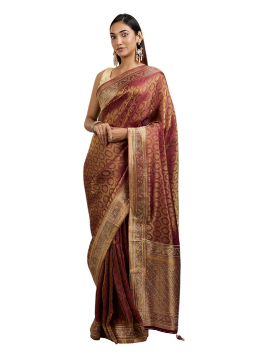 MOHEY Women's Art Silk Zari Weave Saree with Blouse Piece(Wine)