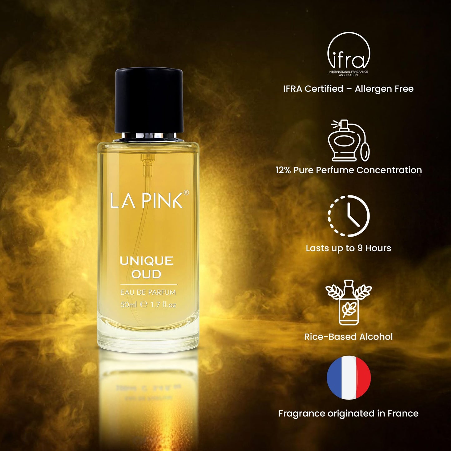 La Pink Unique Oud EDP Perfume for Woman & Man | Oud, Leather, Woody & Musky Notes | Long Lasting Unisex Luxury Fragrance for Men & Women | 50ml
