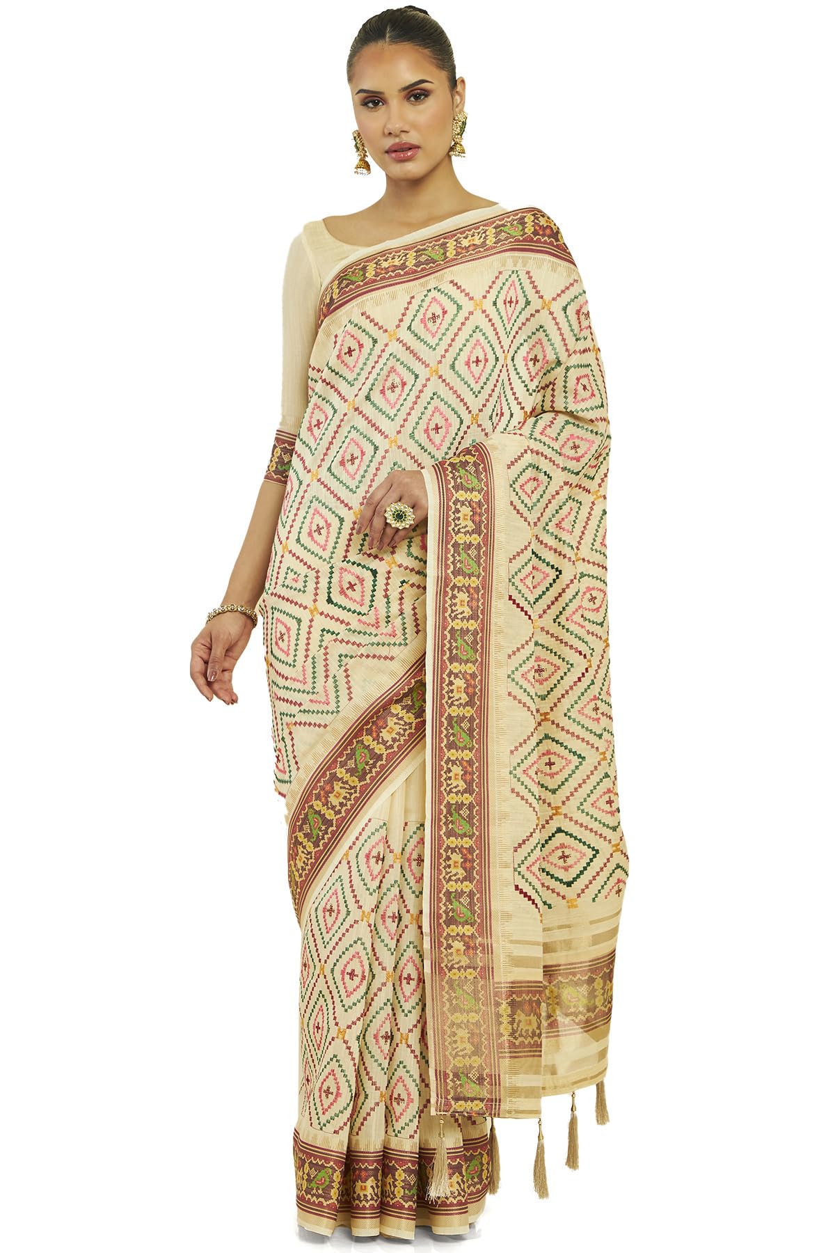 Soch Women Beige Silk Geometric Saree (8907715961140_Beige_FS)