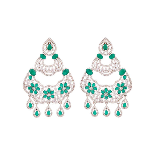Voylla Green and White American Diamond CZ Gems Earrings