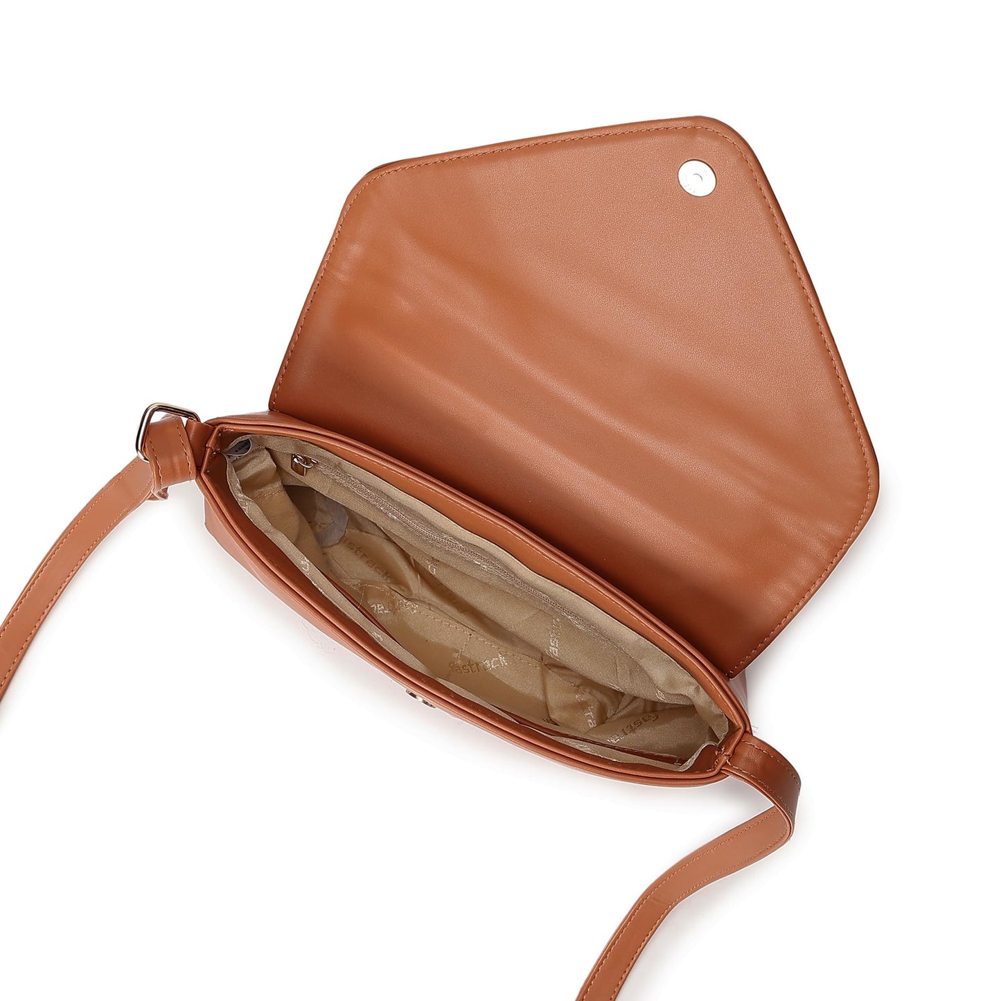 Fastrack Women's Flap Closure Sling Bag | Magnetic Button Lock, Adjustable Sling, Inner Zip and Slip Pockets | Stylish Everyday Bag | Sling Bag for Casual Carry, Tan