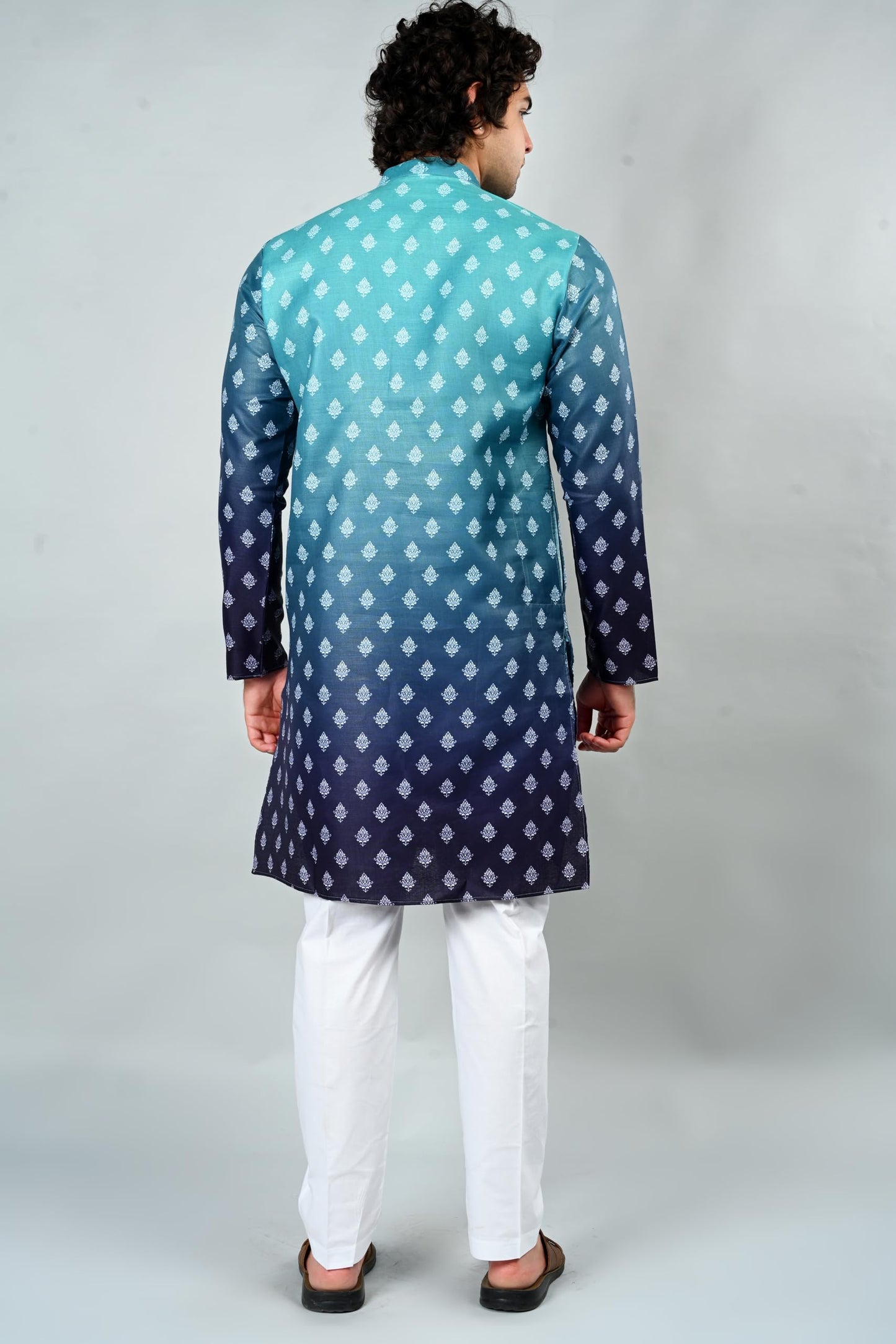Jagdish GARMENTS Men's Cotton Ombre Printed Kurta- Ethnic Wear for Festive, Wedding, Puja & Casual Occasions (in, Alpha, M, Grey)