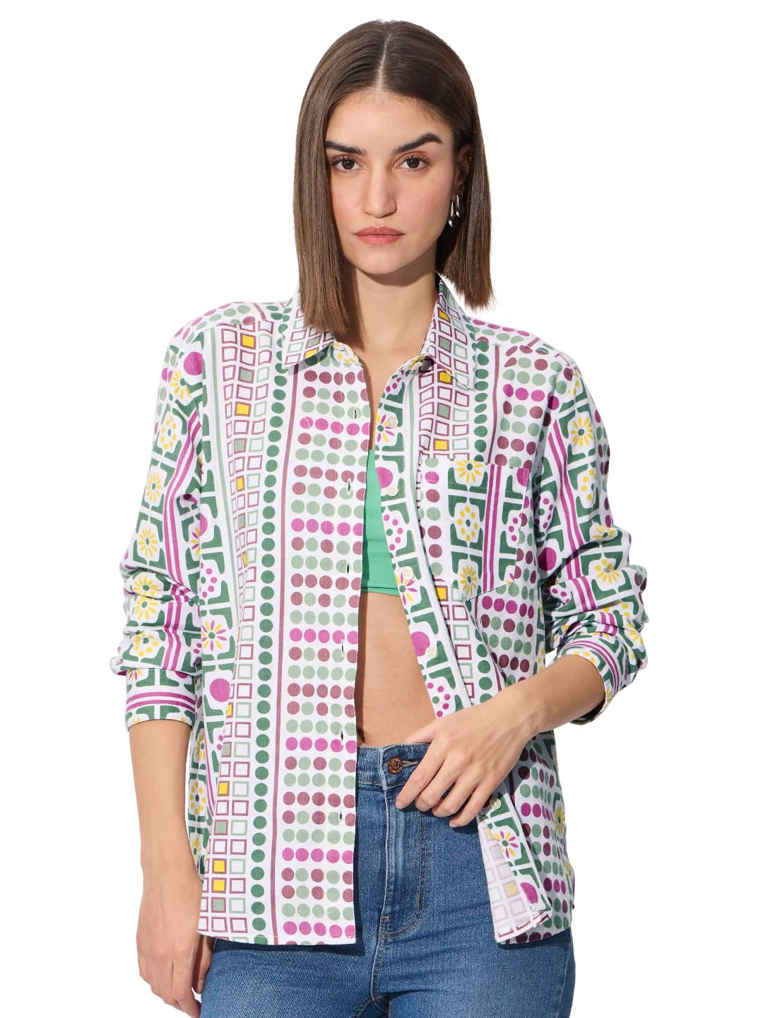 The Souled Store Originals: Aztec Women and Girls Long Sleeve Collared Neck Button Down Boyfriend Shirts Womens Boyfriend Shirts Casual Button-Down Full Sleeve Solid Short Sleeve Casual Workwear