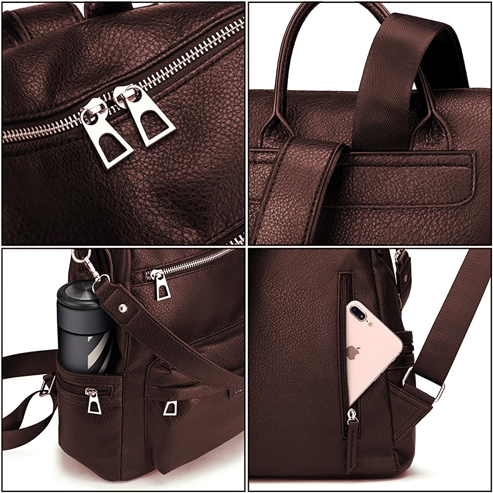 TrueArch Medium 25L Backpack Purse for Women Convertible Travel Vintage PU Leather Shoulder Backpack Ladies Bags (Brown)