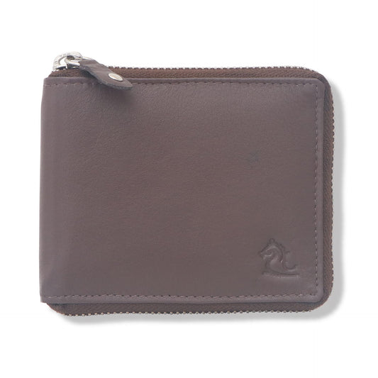 KARA Tan Zipper Men's Leather Wallet - Bifold Zipper Closing Wallet for Men with Coin Pocket and 3 Debit Card Holder Slot