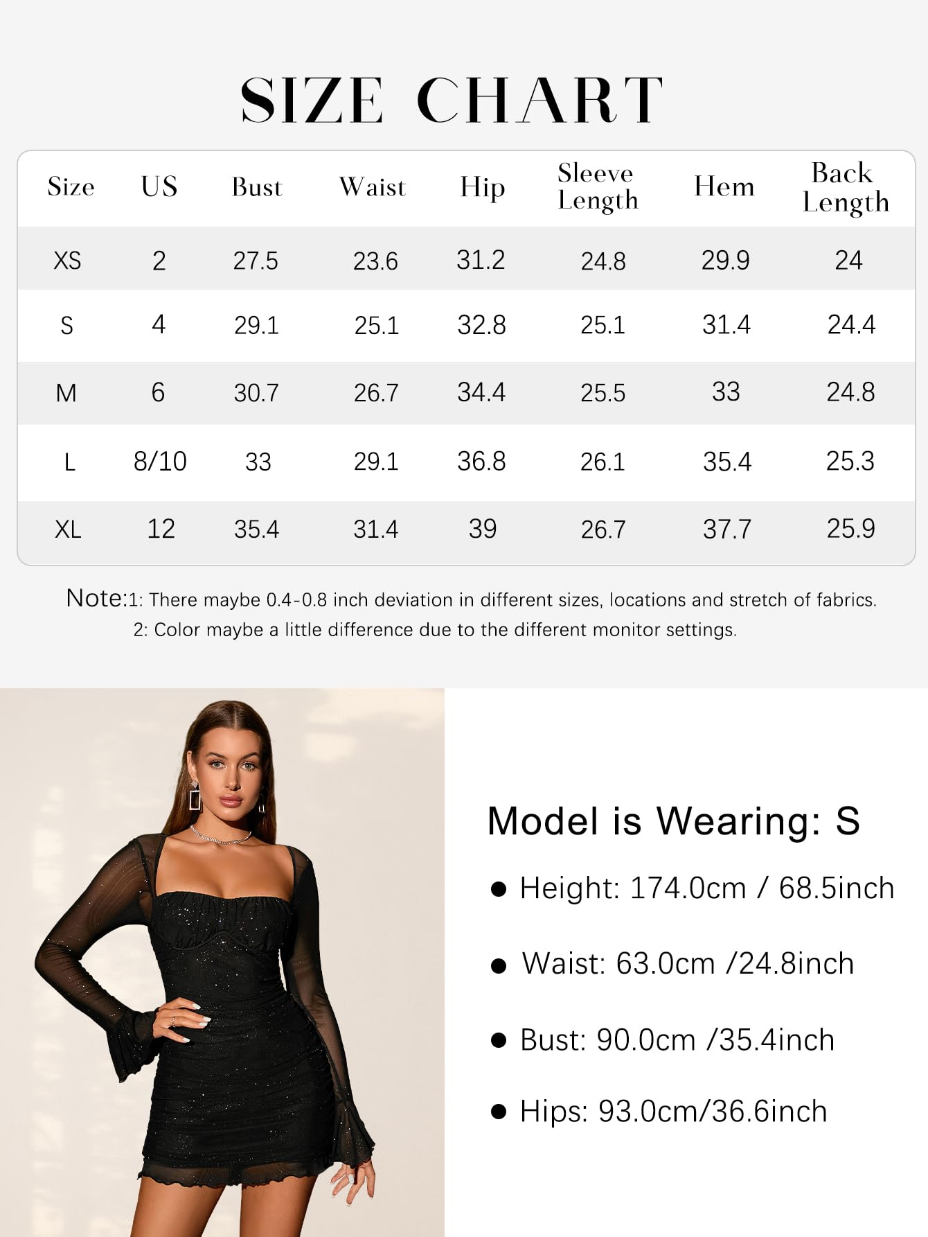 URYIAO Women Long Sleeve Sequin Bodycon Sexy Sparkle Ruched Mesh Party Dress, black, S