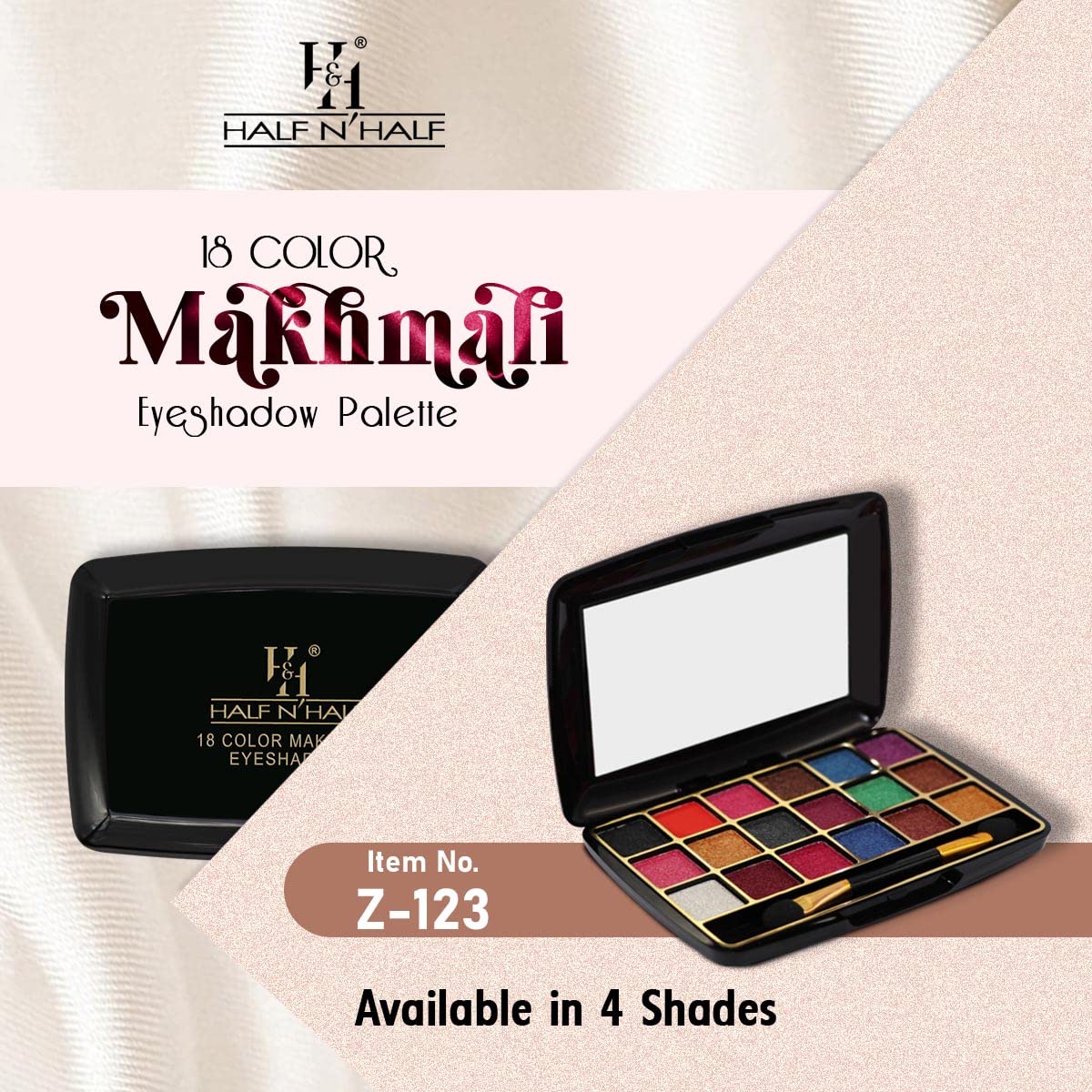 Half N' Half 18 Shimmery Colors with Makhmali Eyeshadow, Brush & Mirror in a Pocket size Eye Shadow Palette | 12.8 g | 03
