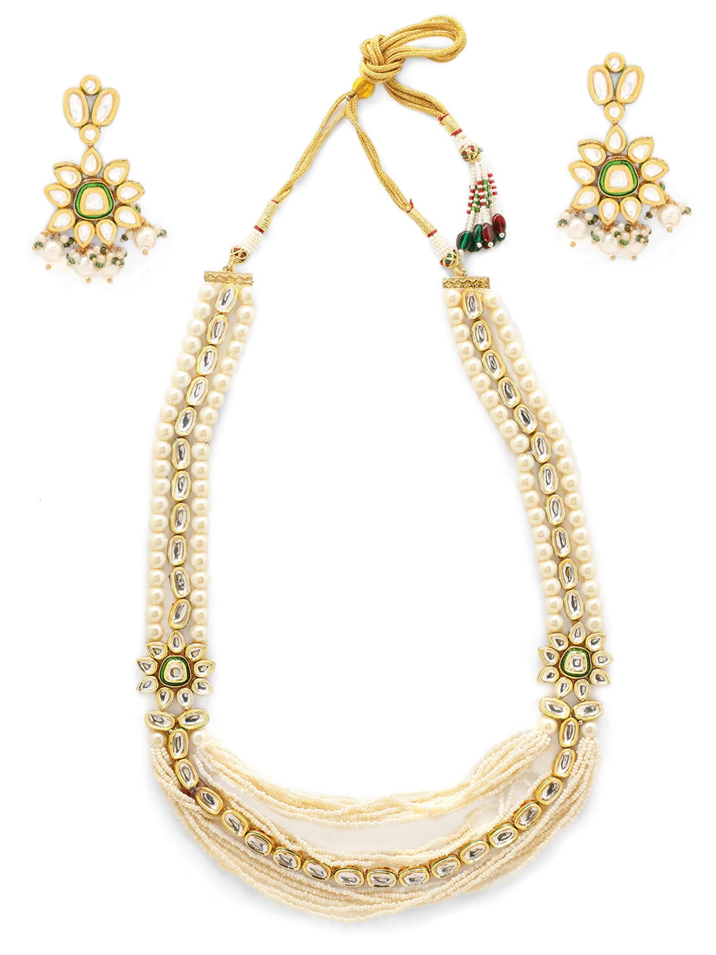 Priyaasi Kundan Pearl Floral look Layered Haram with Kundan Earring Jewellery Set