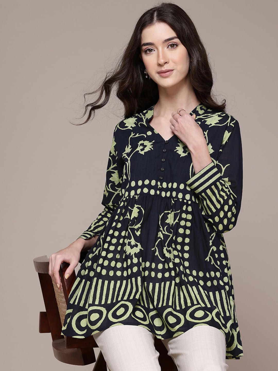 Ritu Kumar Black Geometric Print Full Sleeve Shirt