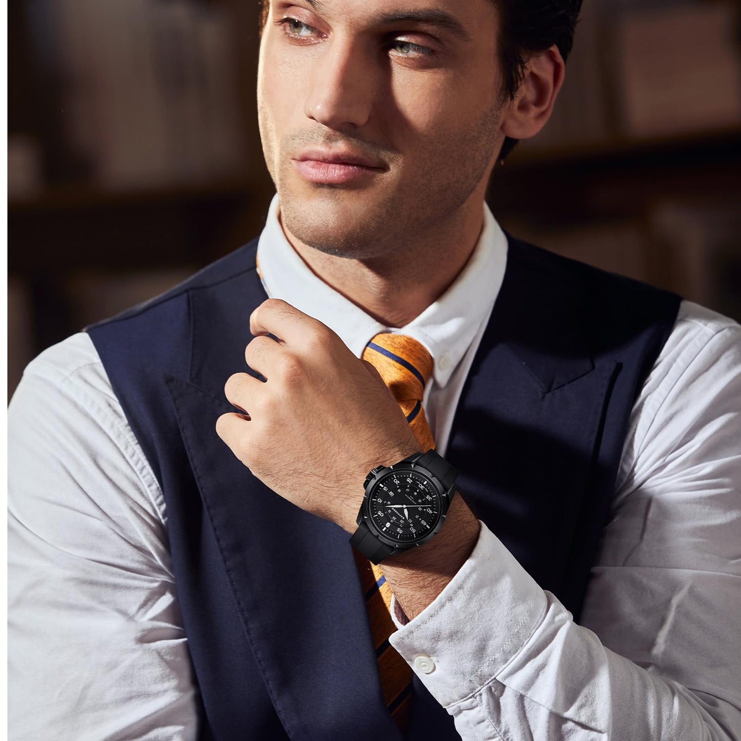 SAPPHERO Round Stainless Steel Watch for Men, 50M Waterproof Luminous Stylish Mens Gift Wristwatch with Date Display and Analog Quartz Design, Black Black White