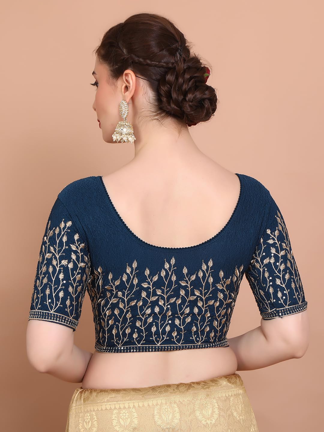 SALWAR STUDIO Blue Strechable Non Padded Embroidered Readymade Blouse