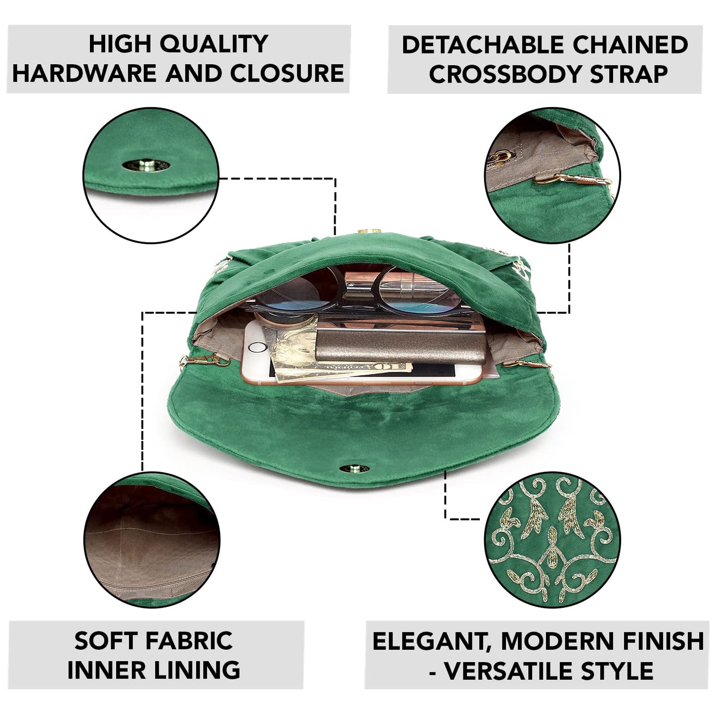 Peora Green Clutch Purses for Women Handmade Evening Handbags Bridal Clutch(C85GRN)