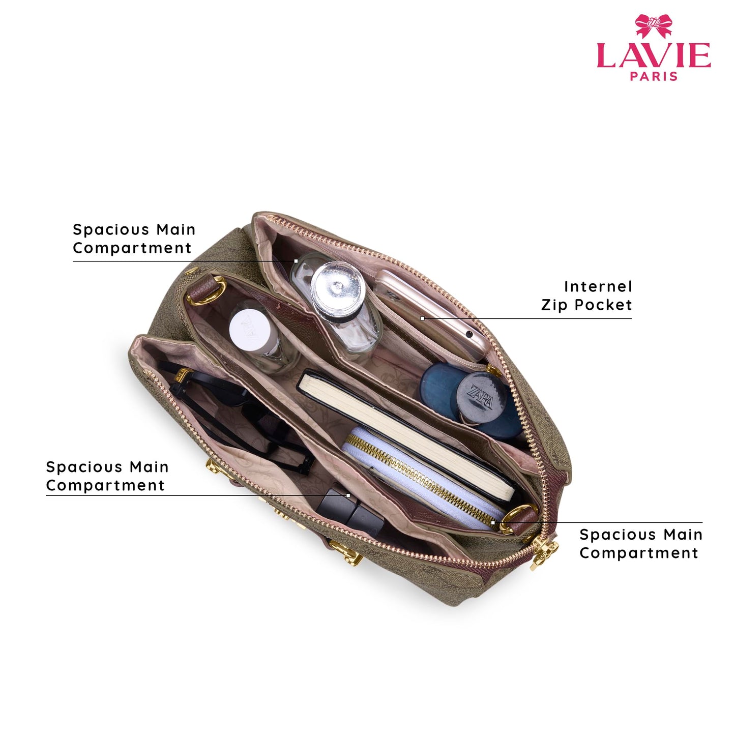 LAVIE PARIS Women's Eloi 3 Compartment Crossbody Sling Bag | Ladies Purse Handbag | Gift for Women