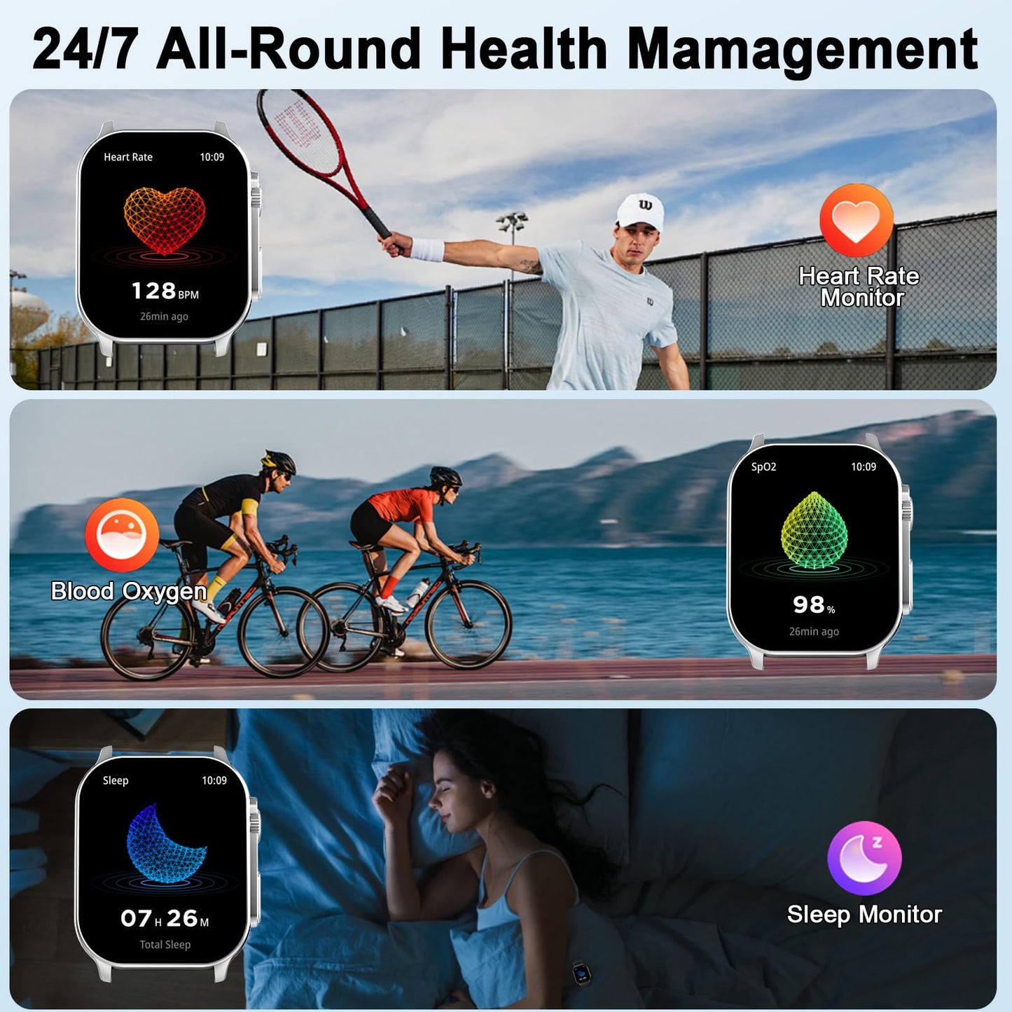 Cillso Smart Watch, 2.01''HD Smart Watch for Women Men, 110+ Sport Modes, Bluetooth Answer/Calls, IP68 Waterproof, Fitness Tracker, Fit for Android and iPhone, Blue