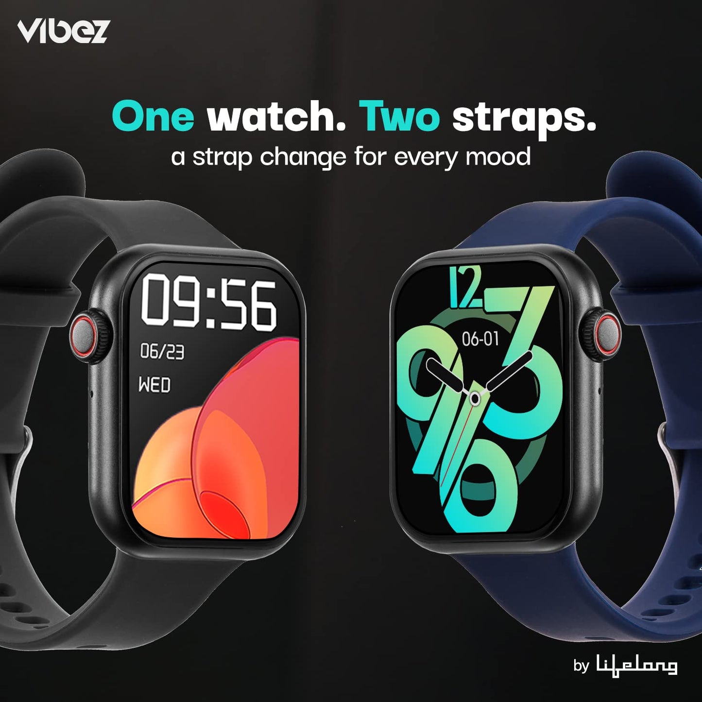 Vibez by Lifelong Smartwatch for Men|1.85" HD Display|One Watch .Two Straps|Bluetooth Calling, Multiple Watch Faces,Health Tracker,7-Day Battery (VBSWM180,Hype Series)