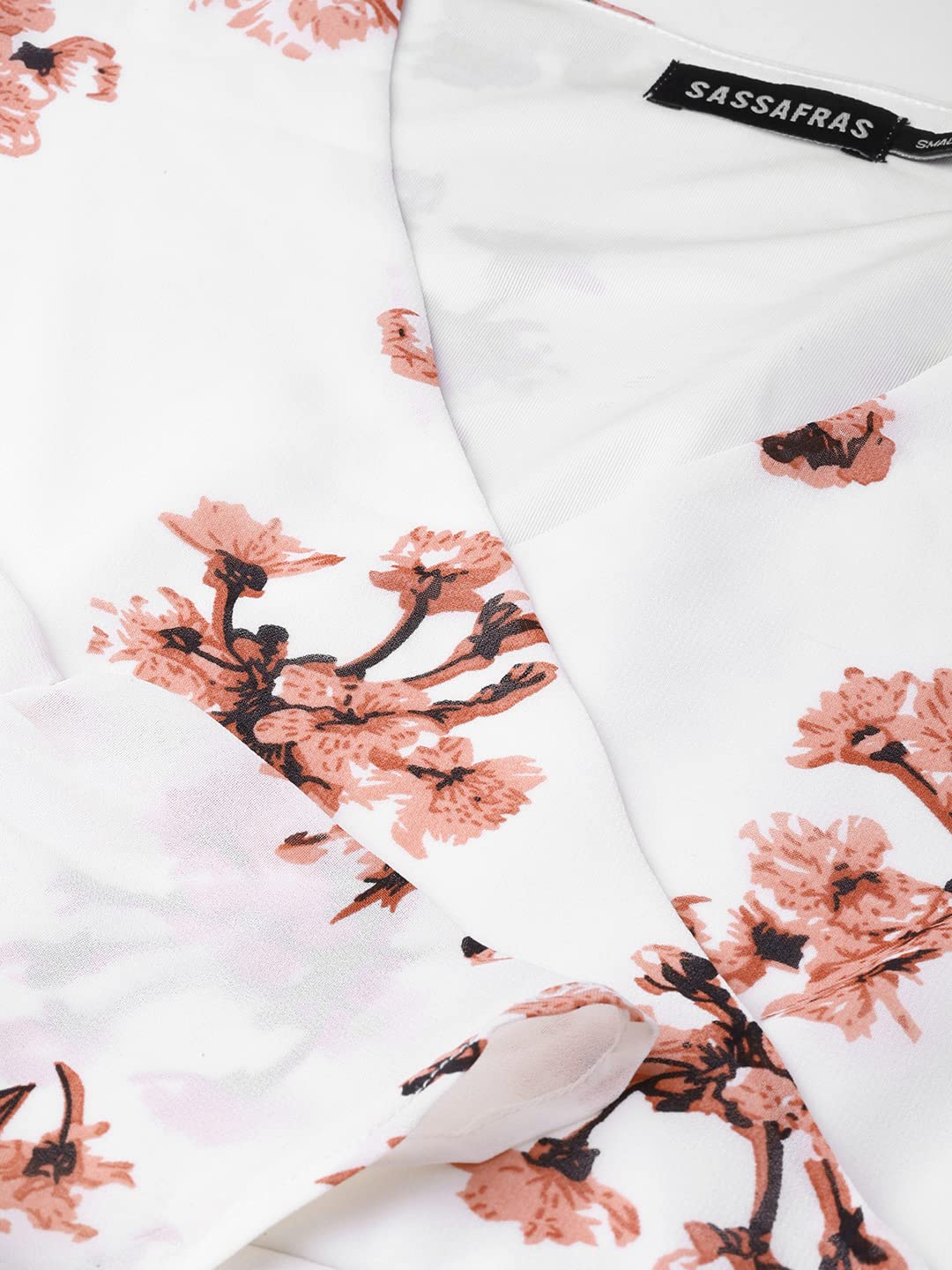 SASSAFRAS White Floral Wrap Tie Dress