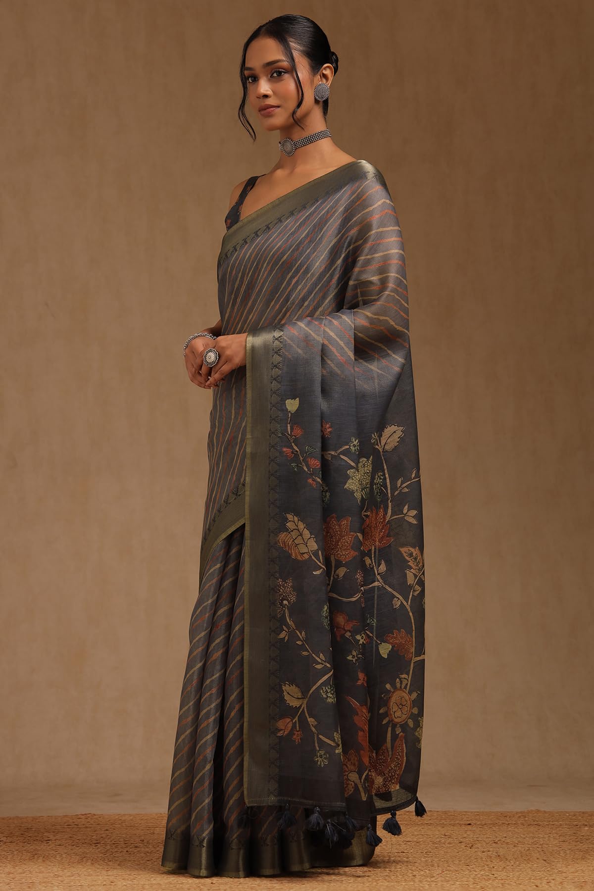Soch Womens Linen Leheriya Print Saree