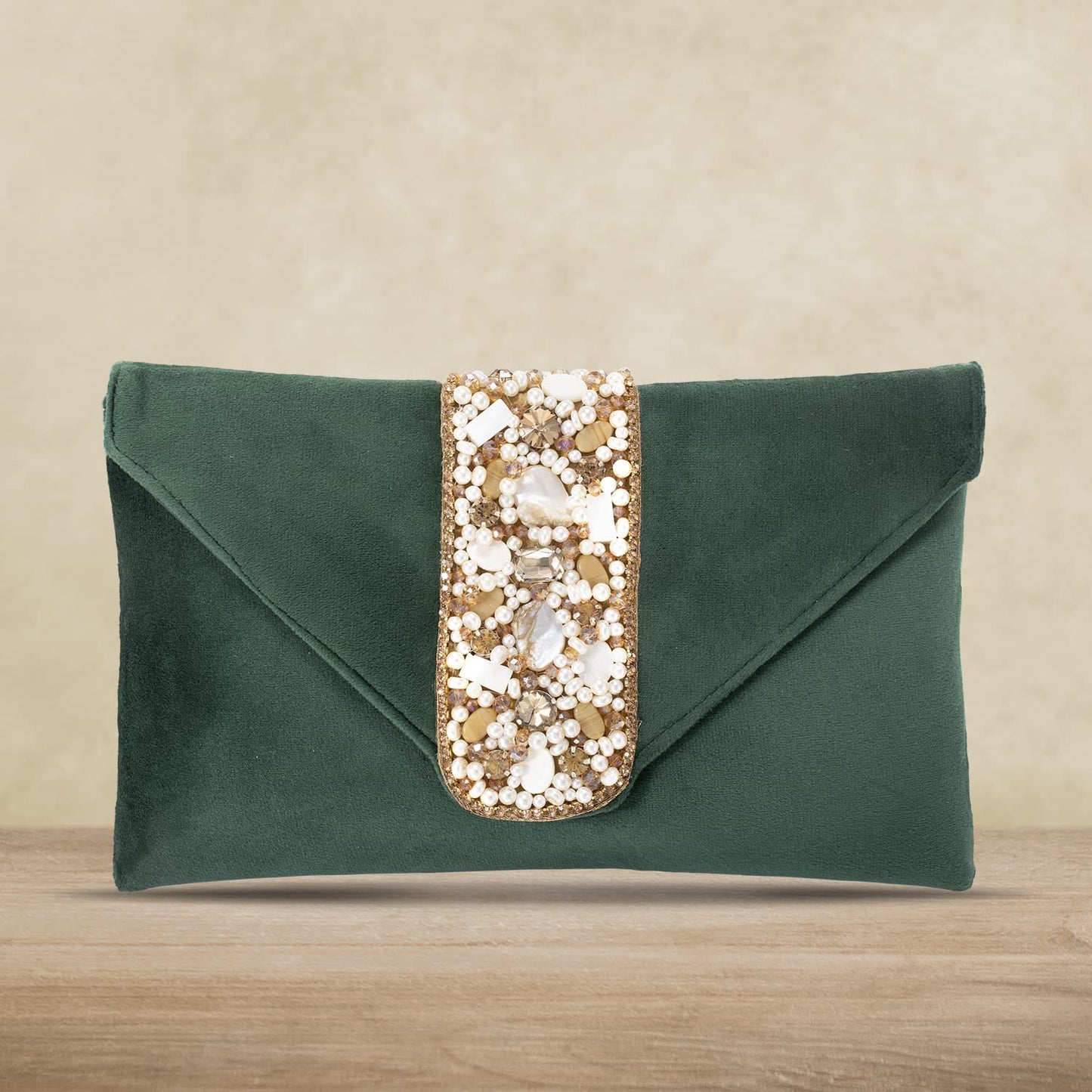 Peora Clutch Purses For Women Wedding Handmade Evening Handbags Party Bridal Clutch (C16Grn, Green)