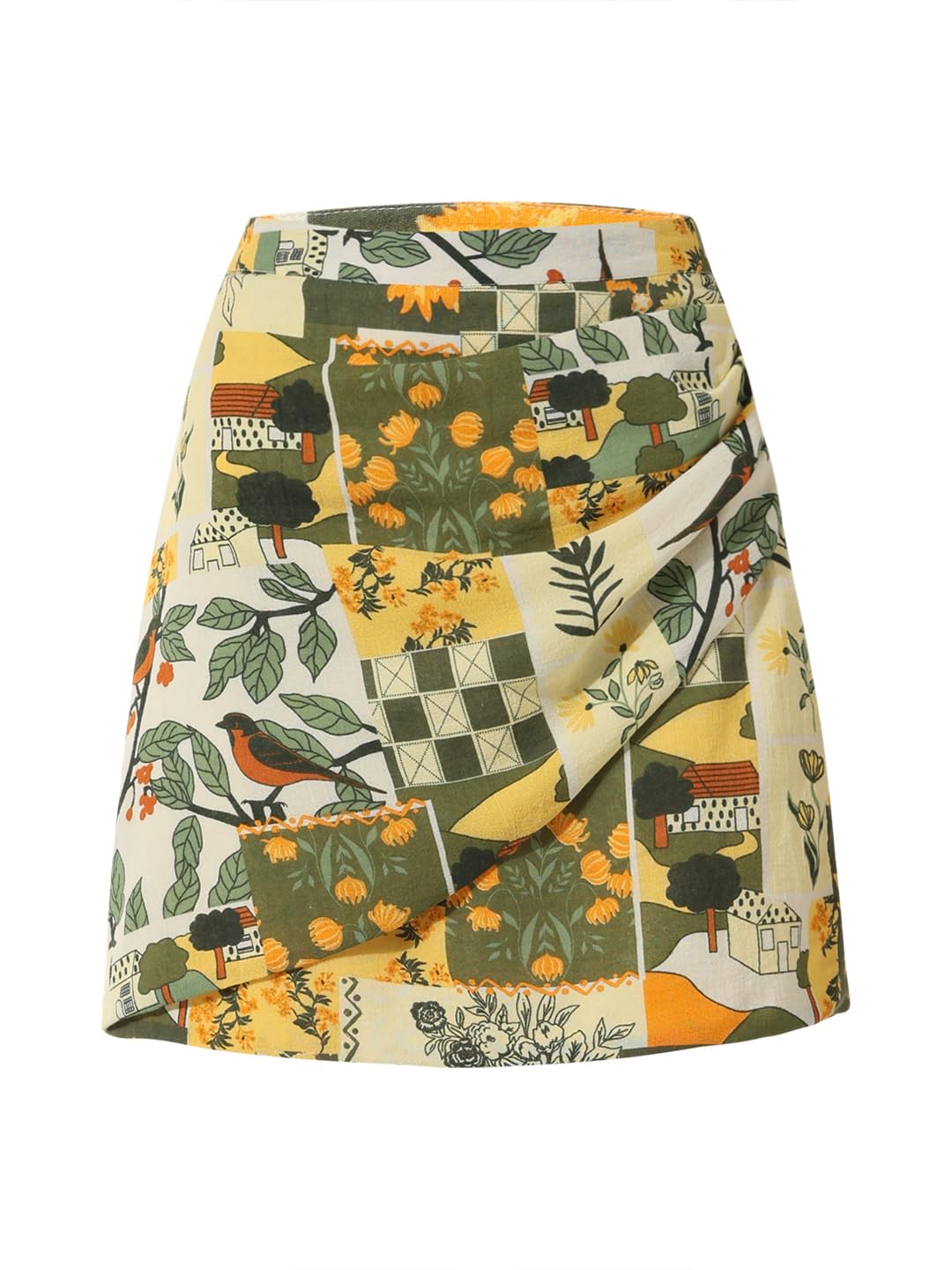 ONLY Women Printed Cotton Above Knee High Rise Multicolor Wrap Skirt