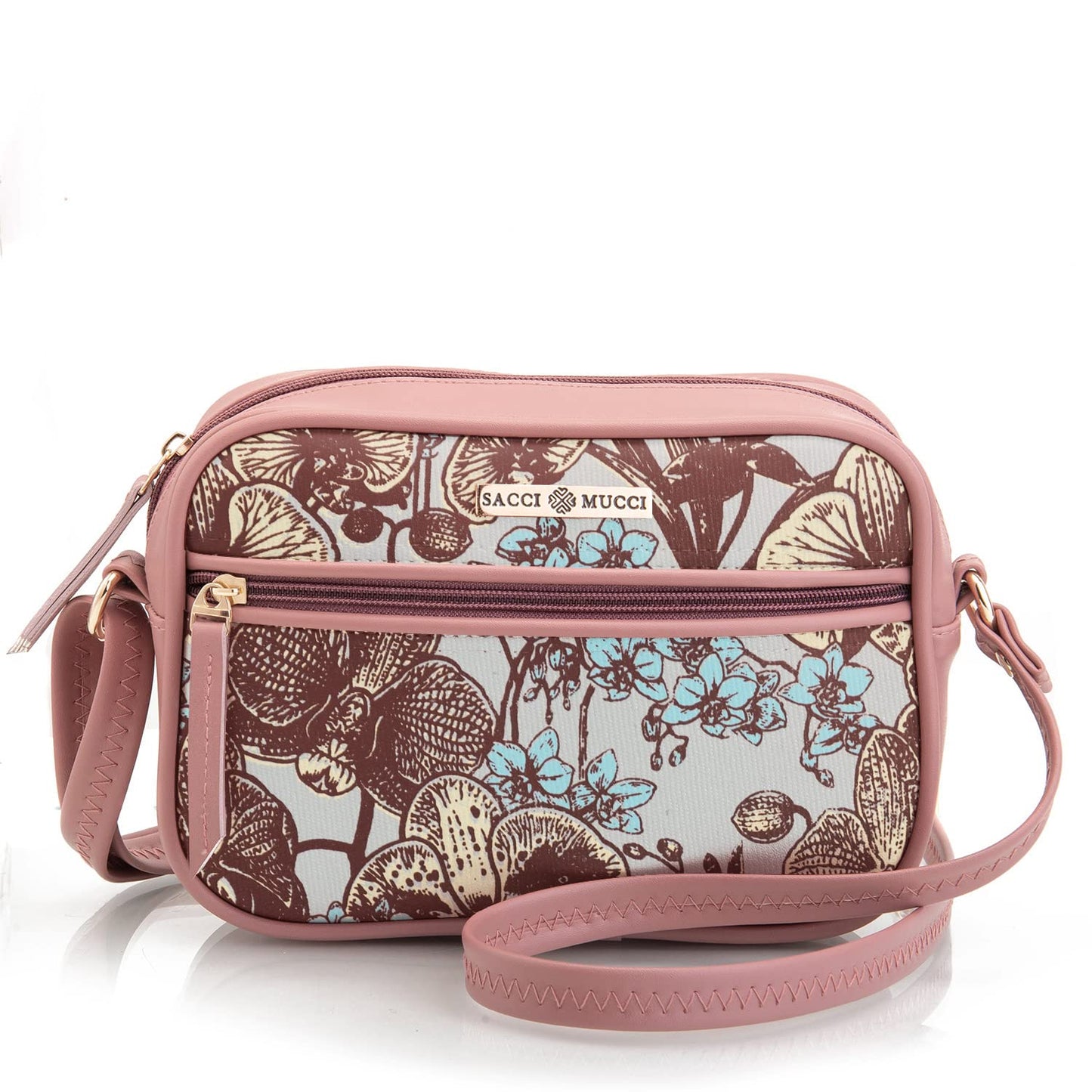 SACCI MUCCI Fashion Crossbody Sling Bag For Women/Girls- Orchid print Design (Blush)