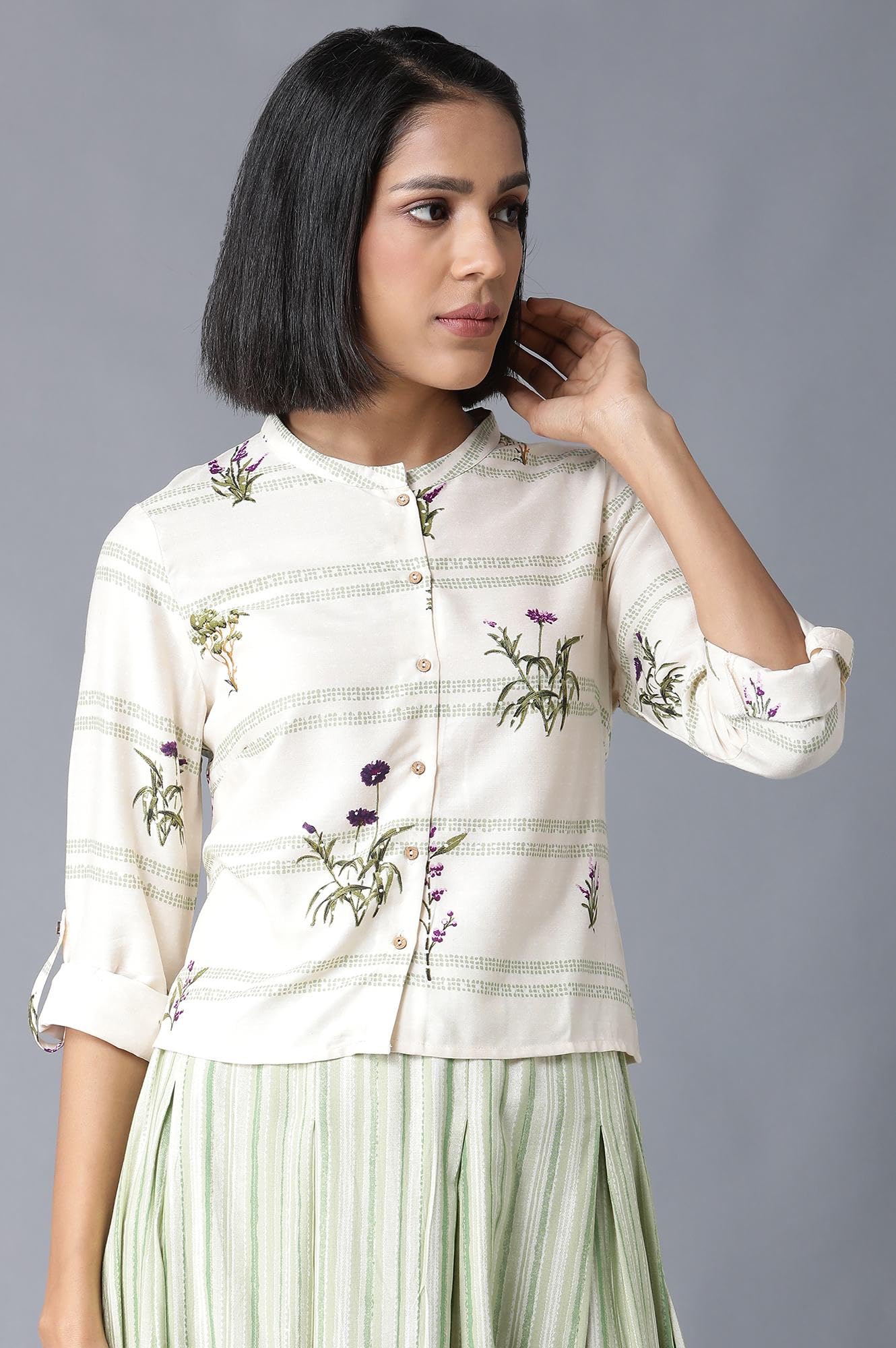 W for Woman Women's Viscose Top (21AUWS30551-116059_Ecru
