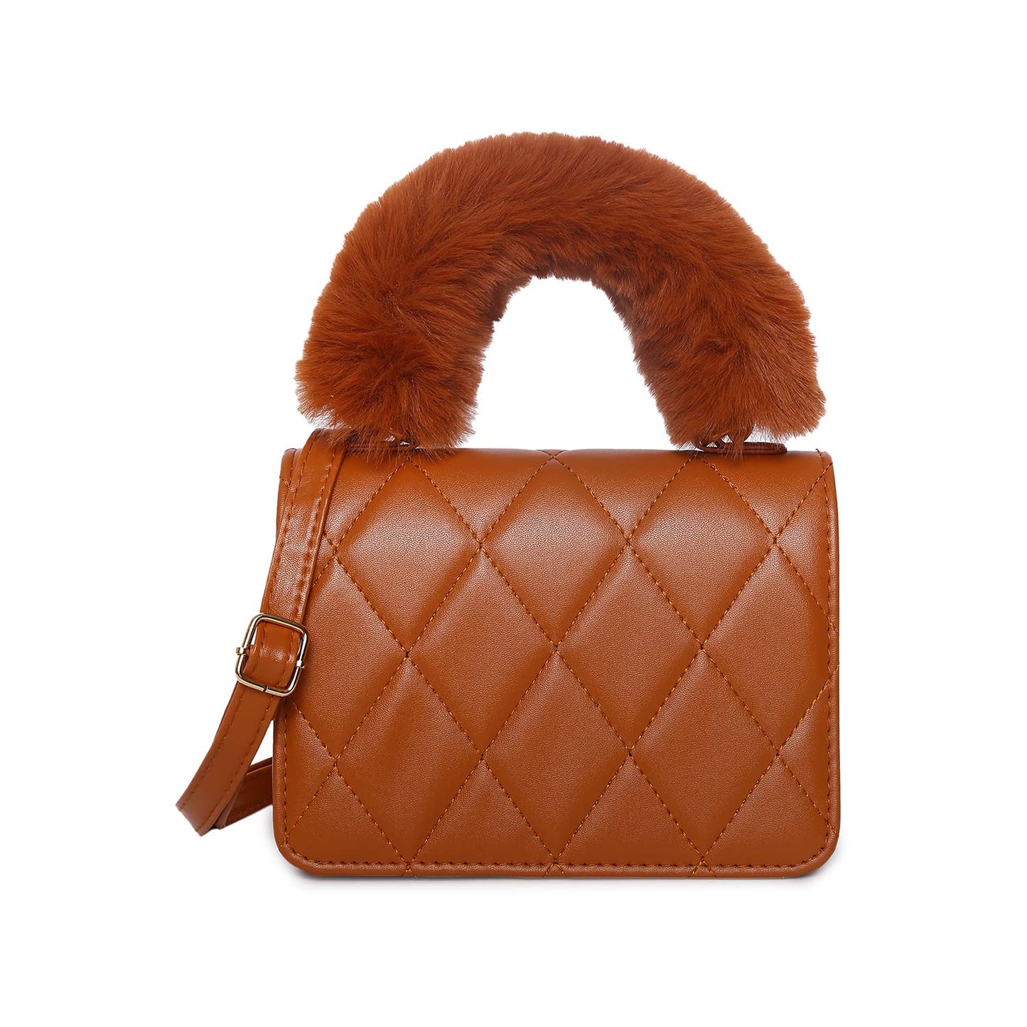 Haute Sauce Quilted Magnet Lock Hand Bag with Fur Handle (AZ_HSHB1012)