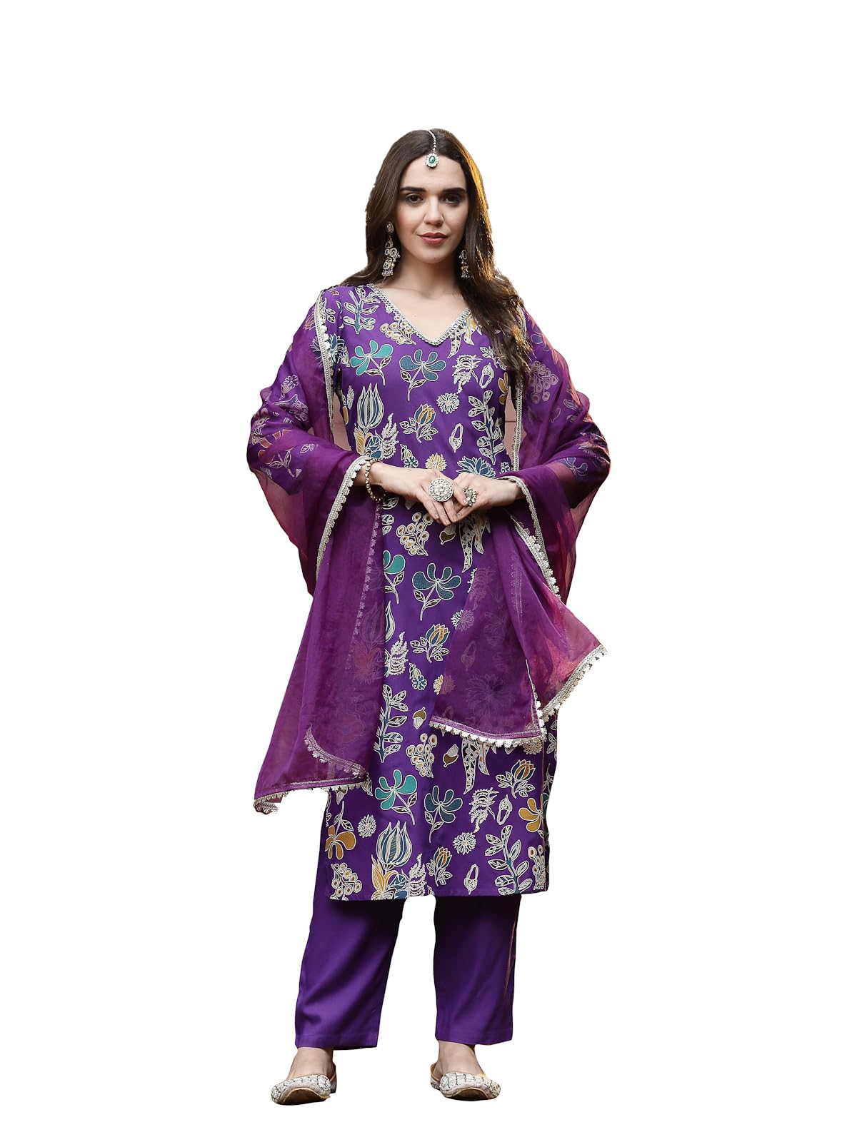 Stylum Women's Floral Printed Rayon Straight Kurta Pant Dupatta Set