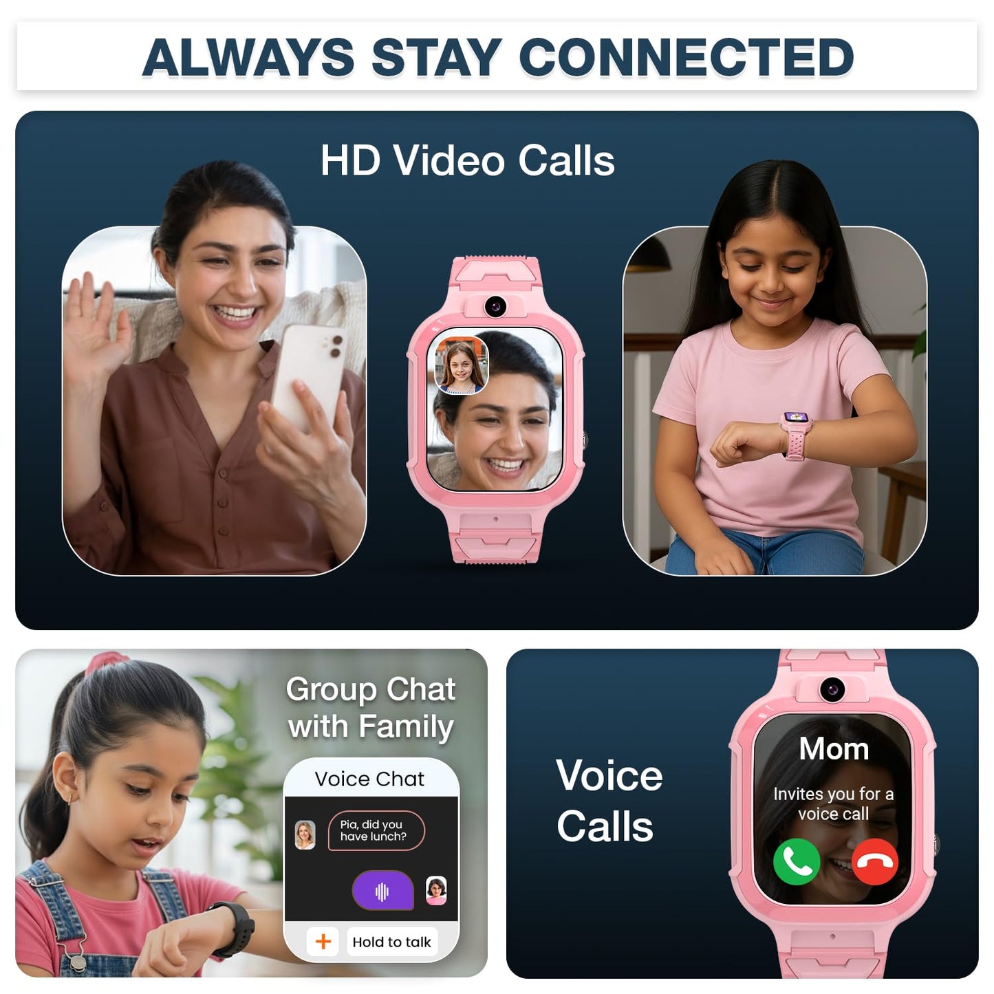 sekyo 'Carepal Pro' Kids Smart Watch for Boys/Girls | 4G Sim, HD Video Calling, Live GPS Tracking |App Control, Habit Coach, Games, Pedometer, Safe Zone Alert, SOS, Family Chat | SmartWatch for Kids