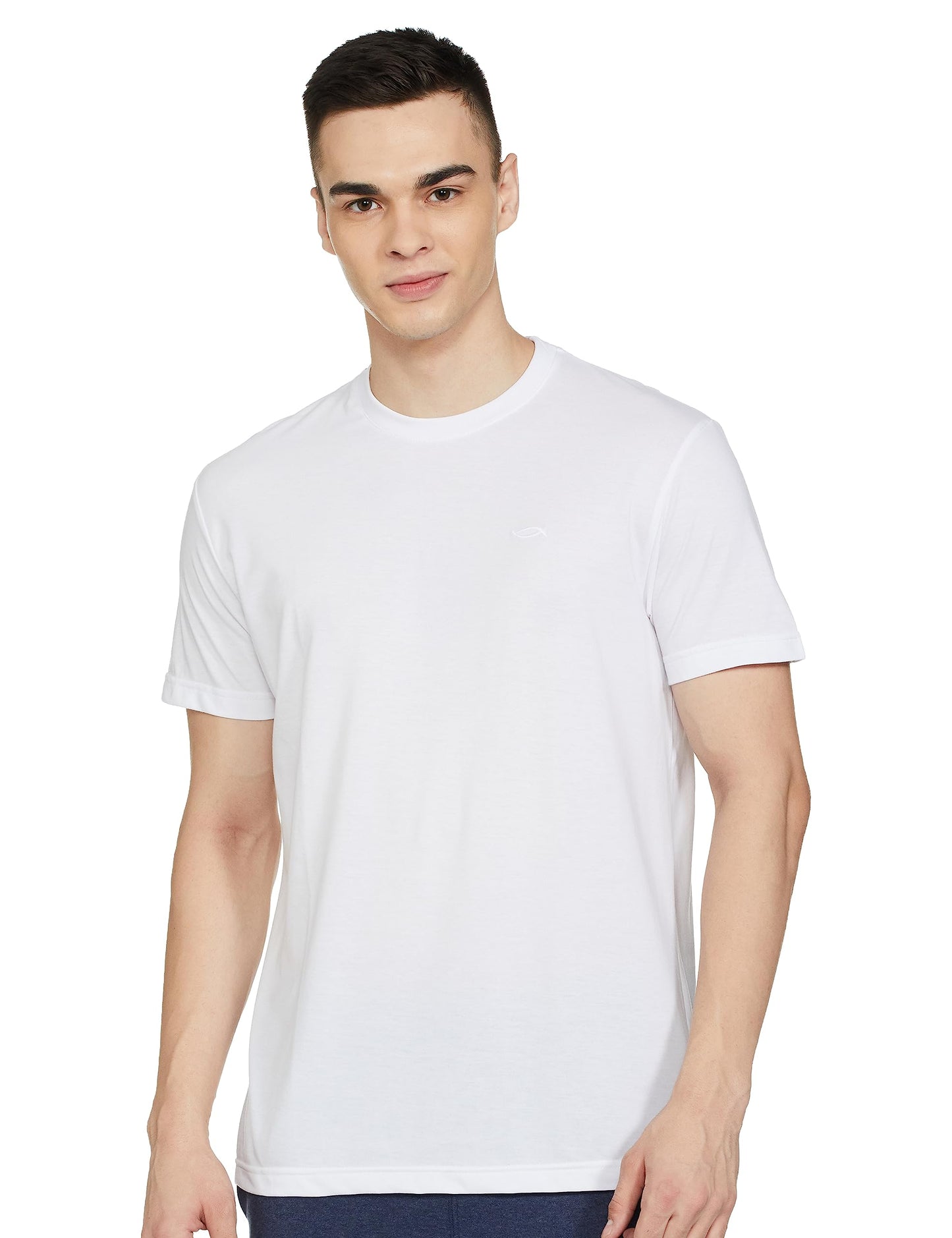 Max Men's Half Sleeves Regular Fit Crew Neck Solid Lounge T-Shirt (White_M)