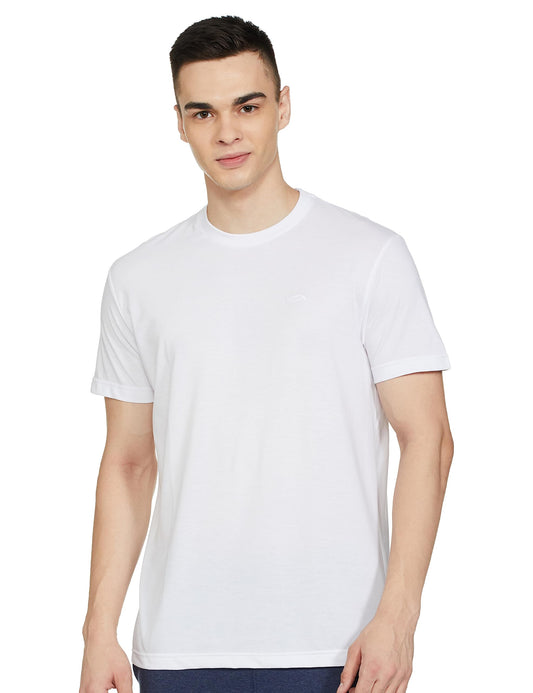 Max Men's Half Sleeves Regular Fit Crew Neck Solid Lounge T-Shirt (White_M)