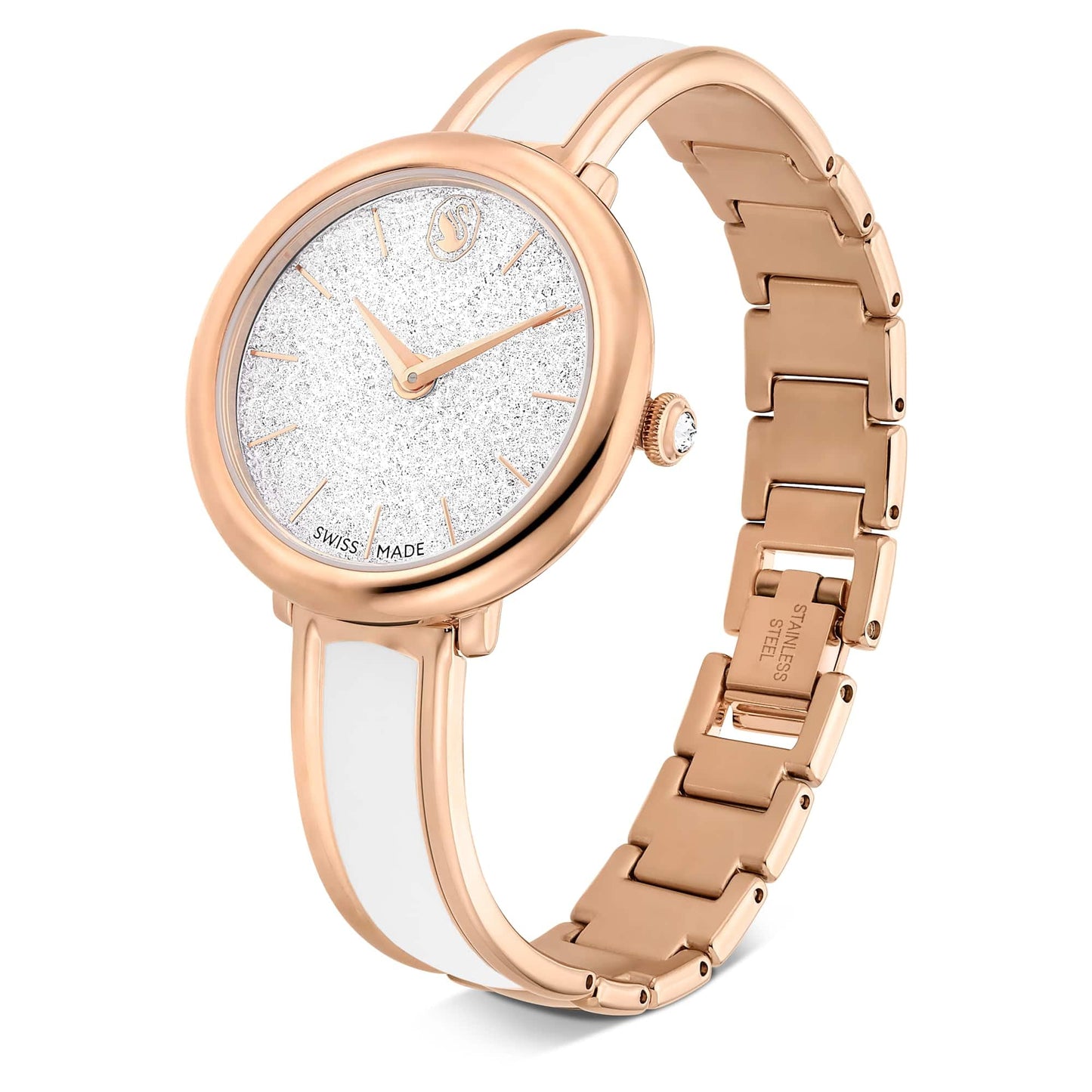 Swarovski Crystalline Bangle Watch, Swiss Made, Metal Bracelet, White, Rose Gold-Tone Finish, White, strap