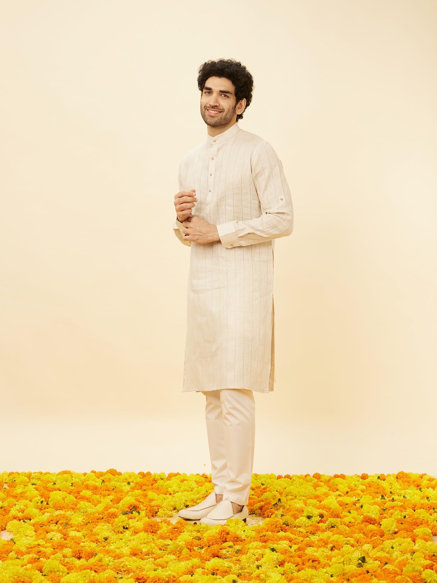 Manyavar Mens Natural Linen Only Kurta