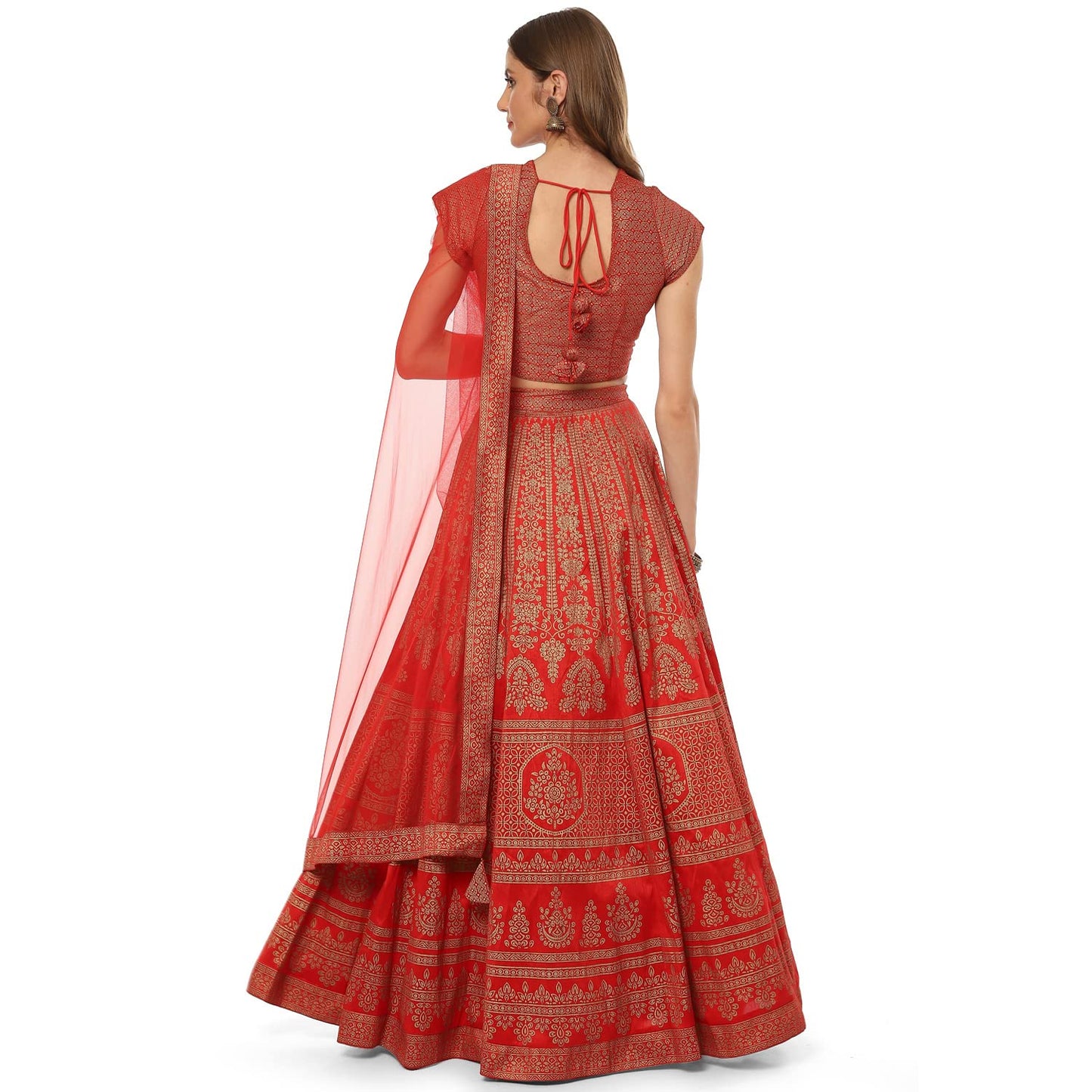 BIBA Women's Tomato Red Art Silk Readymade Lehenga Choli Set