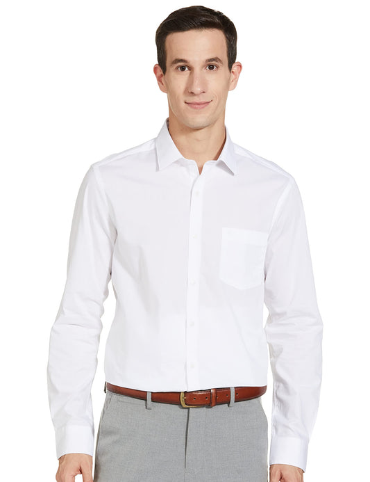 Arrow Men's Solid Full Sleeve Slim Fit Cutaway Collar Cotton Formal Shirt White