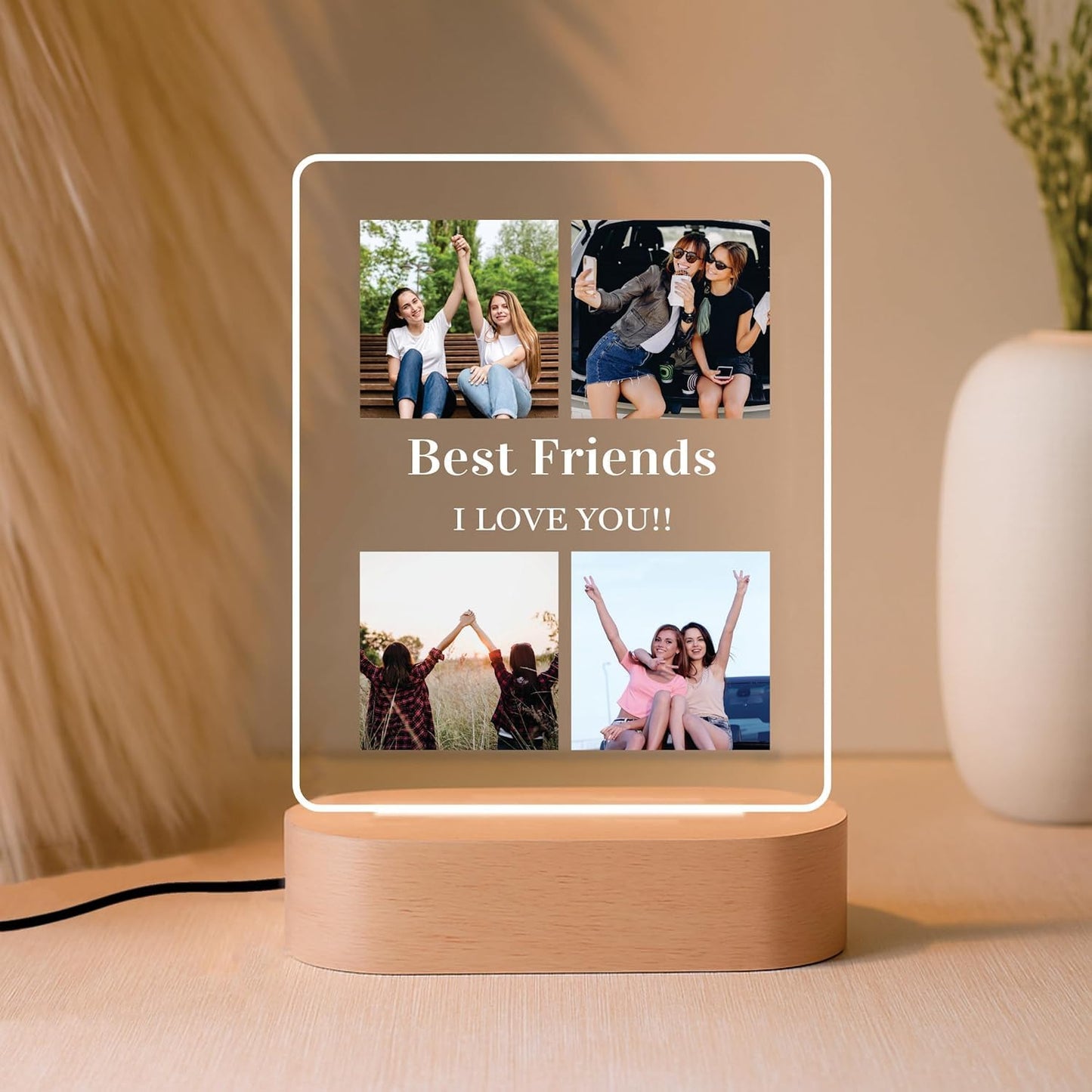 Giftplease Customized Photo & Message Gift for Loved Ones | Wooden Base LED Plaque | Personalized Frame | Perfect for Mom Dad Friends Family Couples Birthday Anniversary Wedding Valentine C_10