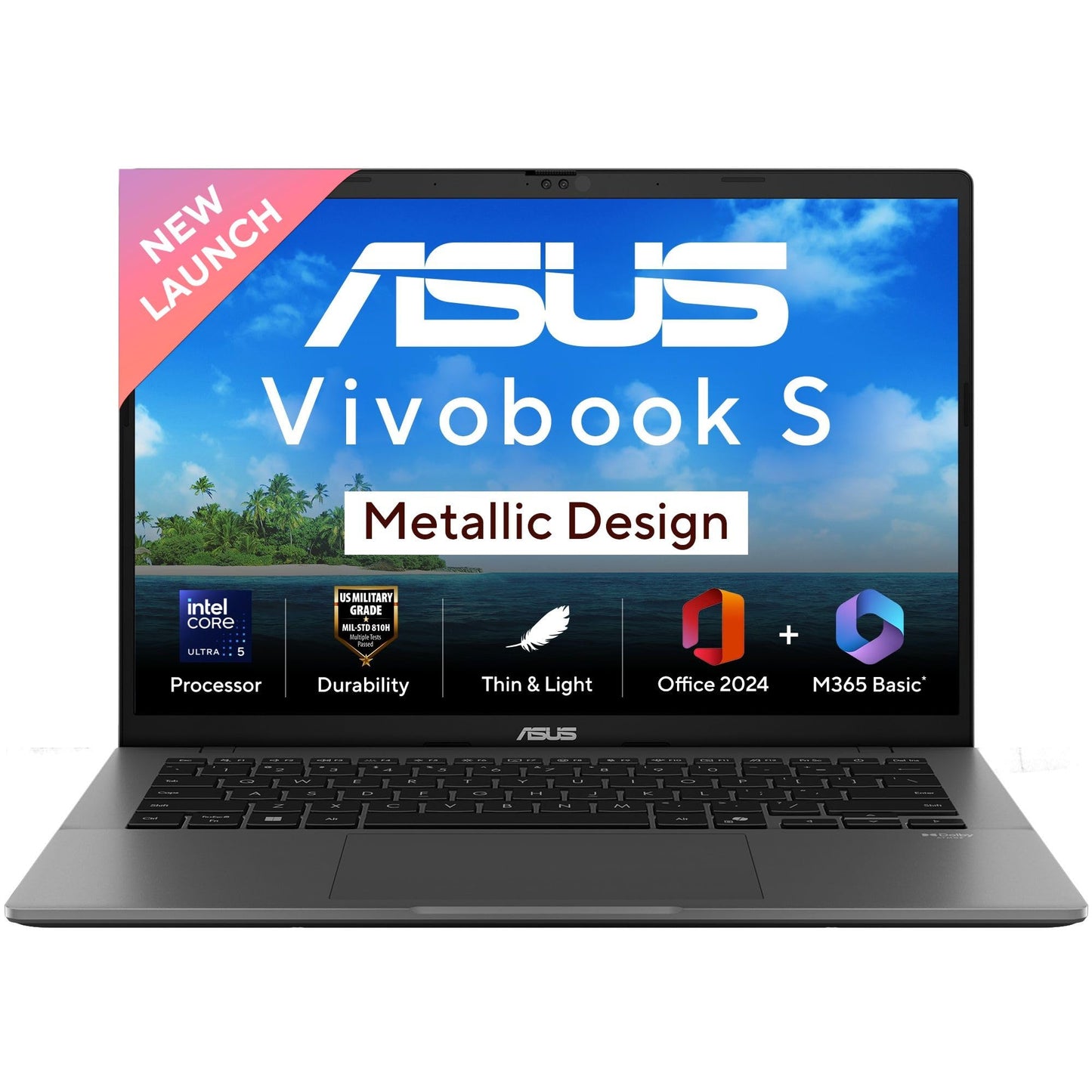 ASUS Vivobook S14, Intel Core Ultra 5 225H, Metallic Design Laptop (Intel iGPU/16GB RAM/512GB SSD/FHD+/14"/60Hz/Windows 11/M365 Basic (1Year)*/Office Home 2024/Matte Gray/1.4 Kg) S3407CA-LY057WS