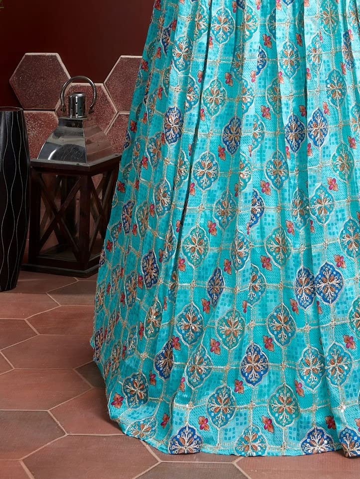 Zeel Clothing Women's Silk Embroidered Semi-Stitched Lehenga Choli with Dupatta (109-SKyBlue-Wedding-Bridal-Latest-Lehenga; Free Size)