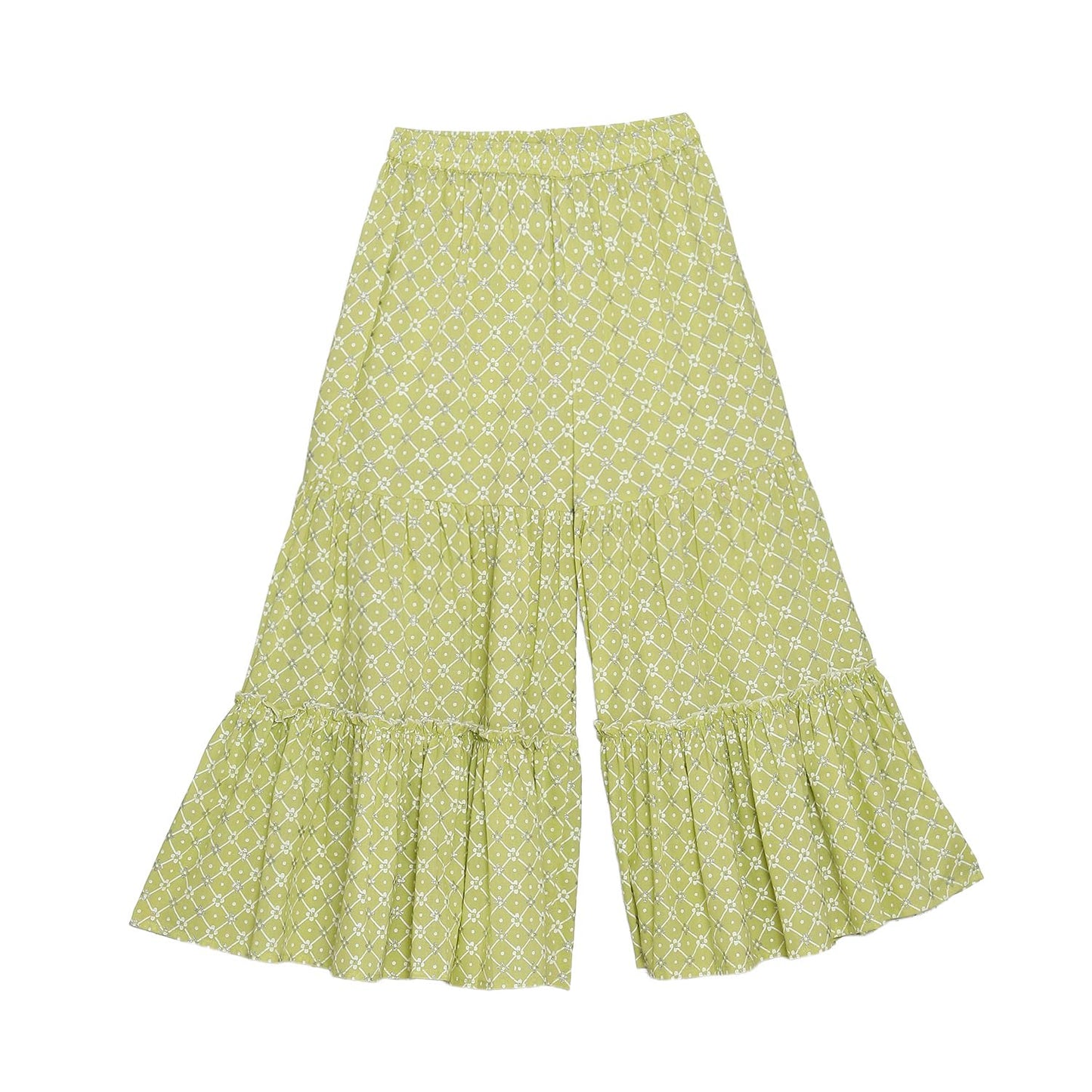 BIBA Girls PRINTED GATHERED KID(KWWHITE BLOOMS5767_GREEN_9)