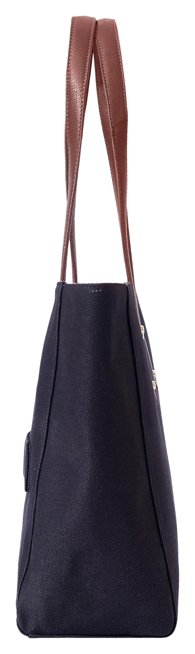 eske Alva Canvas Vegan Leather Tote Handbag For Women | Shoulder Bag For Daily Use (Navy Blue Cognac)