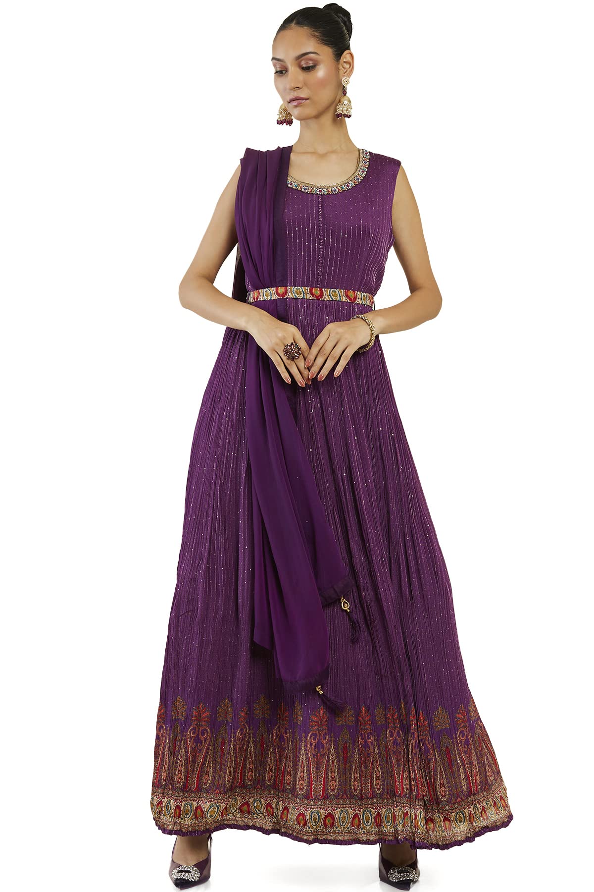 Soch Women Purple Georgette Embroidered Gown (Purple_XL)