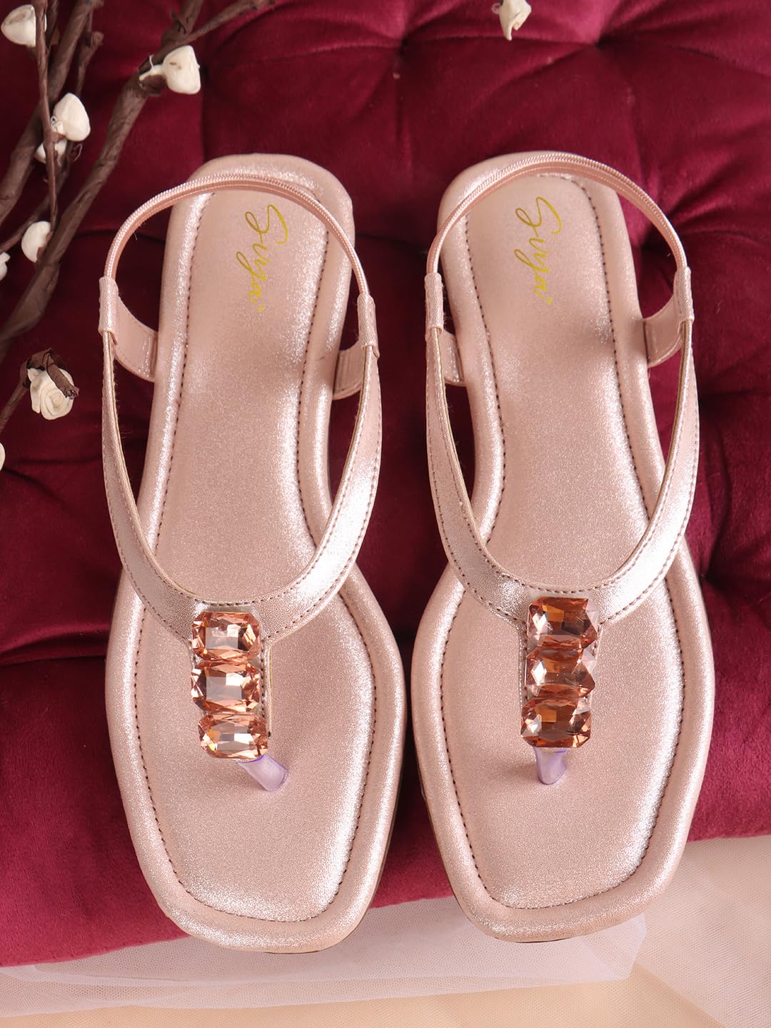SVYA Women T-Strap Sandal Fashionable Light Weight and Comfortable Back strap Sandals (Peach, UK Footwear Size System, Adult, Women, Numeric, Medium, 8)